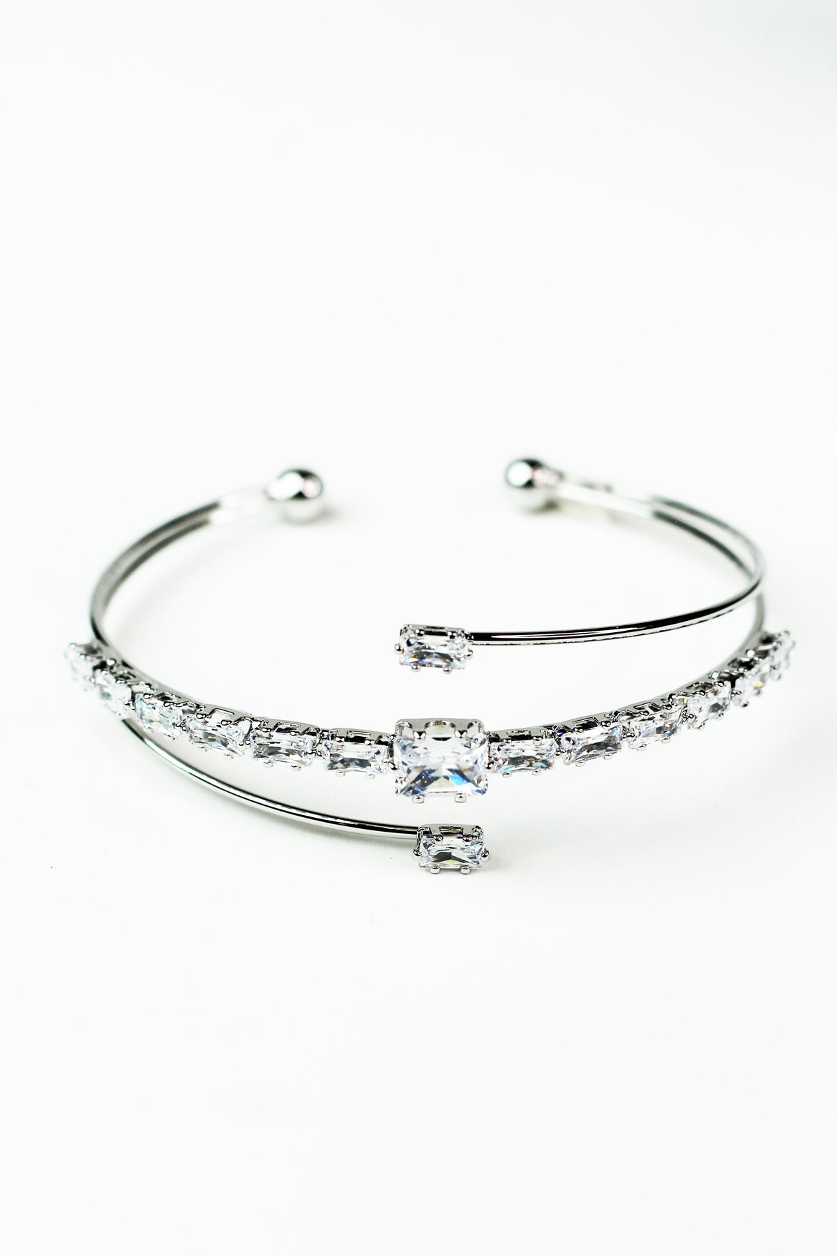 Baguettes &amp; Metal Bangle Bracelet