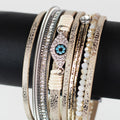 Wide Stones Beads & Strips & Pave Evil Eye Magnetic Bracelet