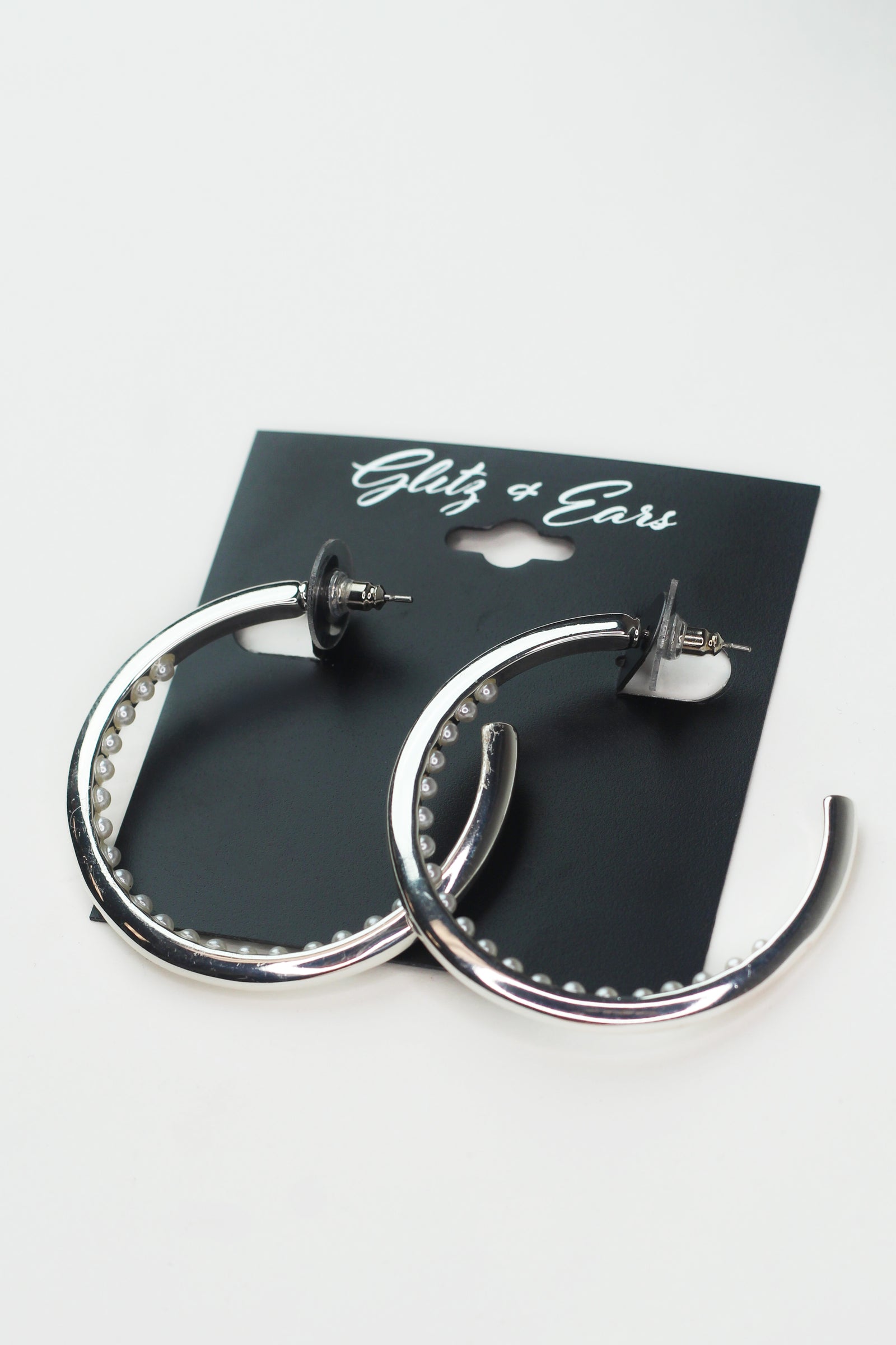 Open Metal Hoop Earrings w/ Inner Pearls