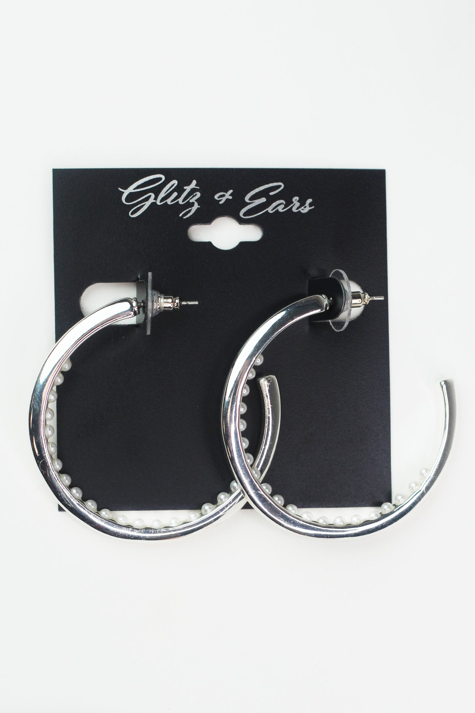 Open Metal Hoop Earrings w/ Inner Pearls