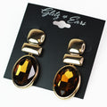 Metal Geometric & Oval Gemstone Dangling Earrings