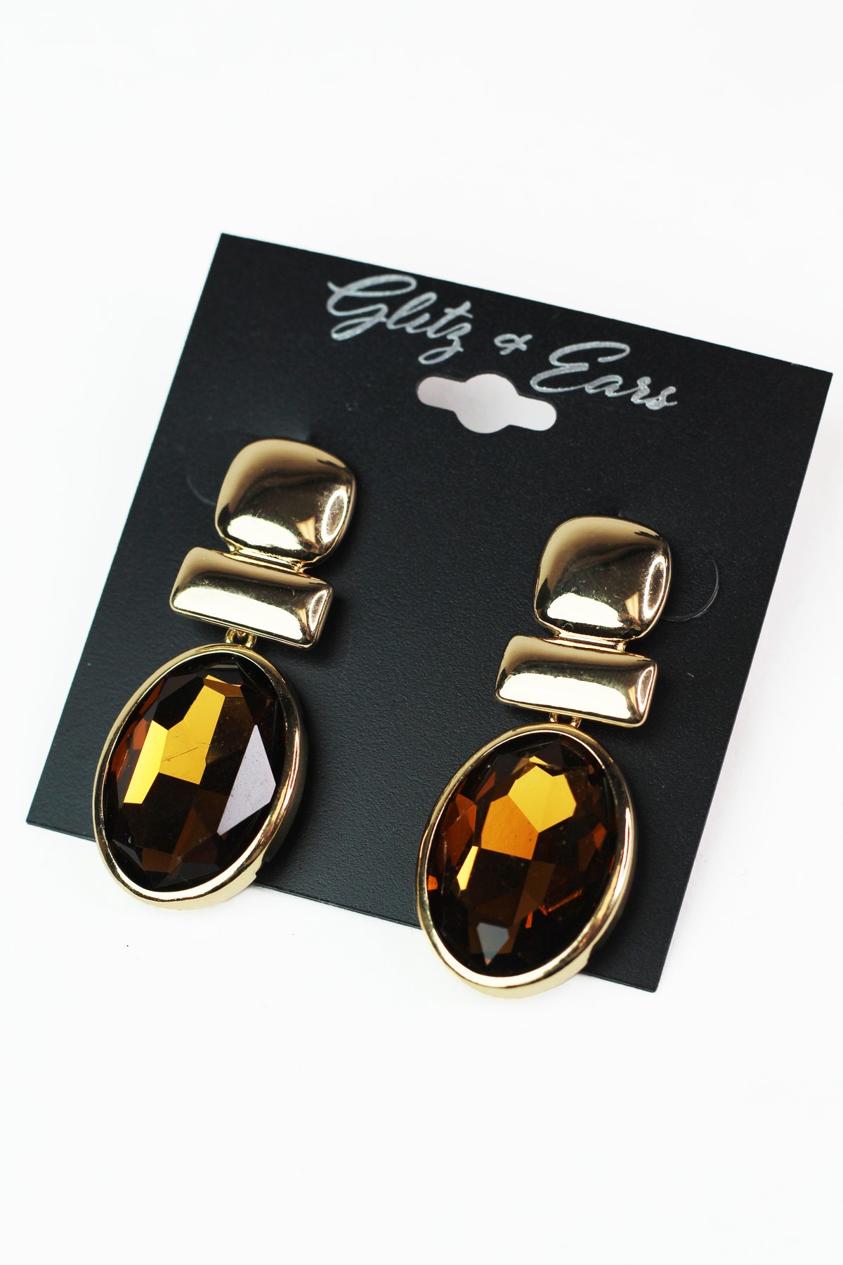 Metal Geometric &amp; Oval Gemstone Dangling Earrings