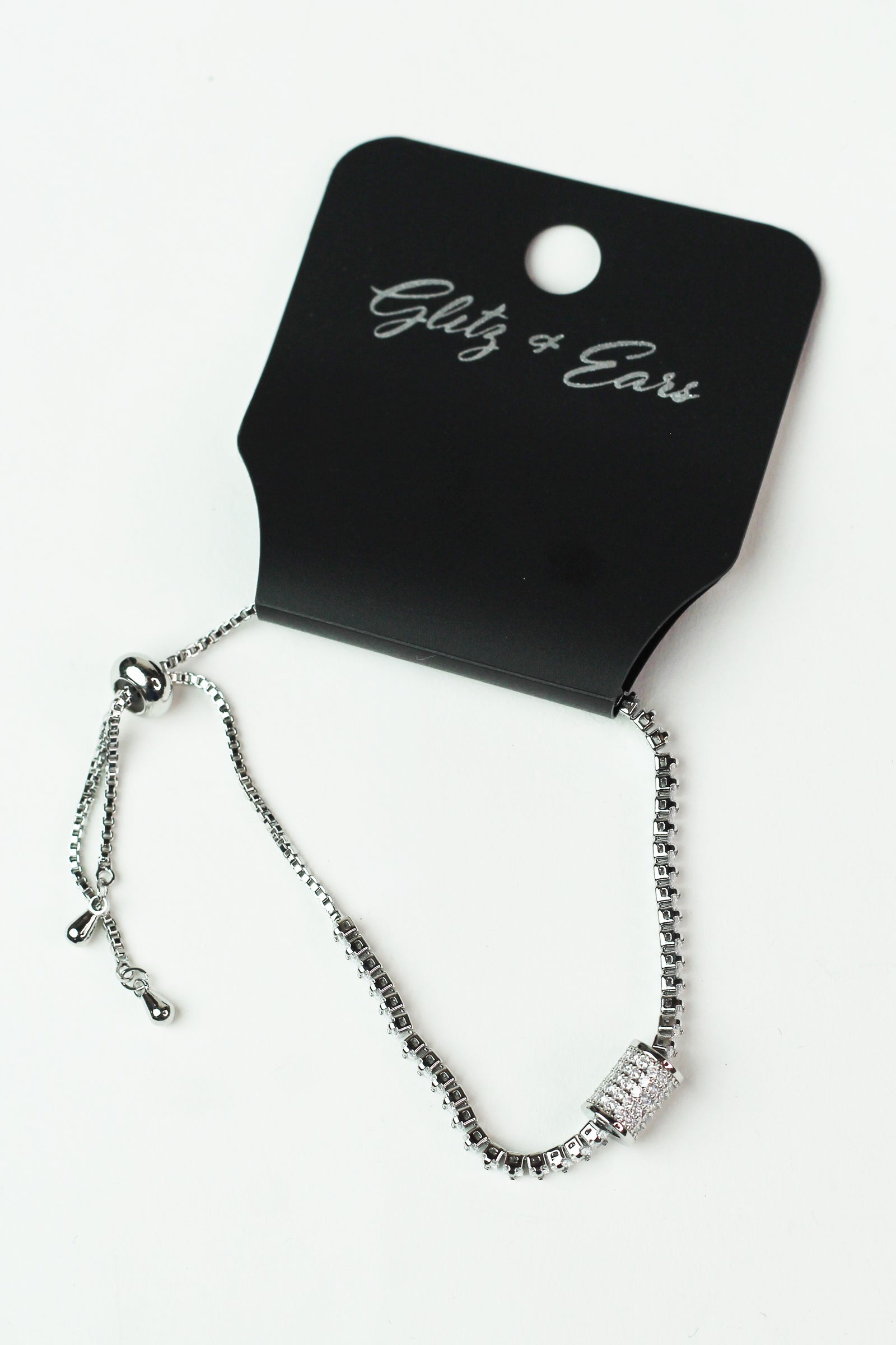Rhinestone Pull Bracelet w/ Pave Barrel Charm