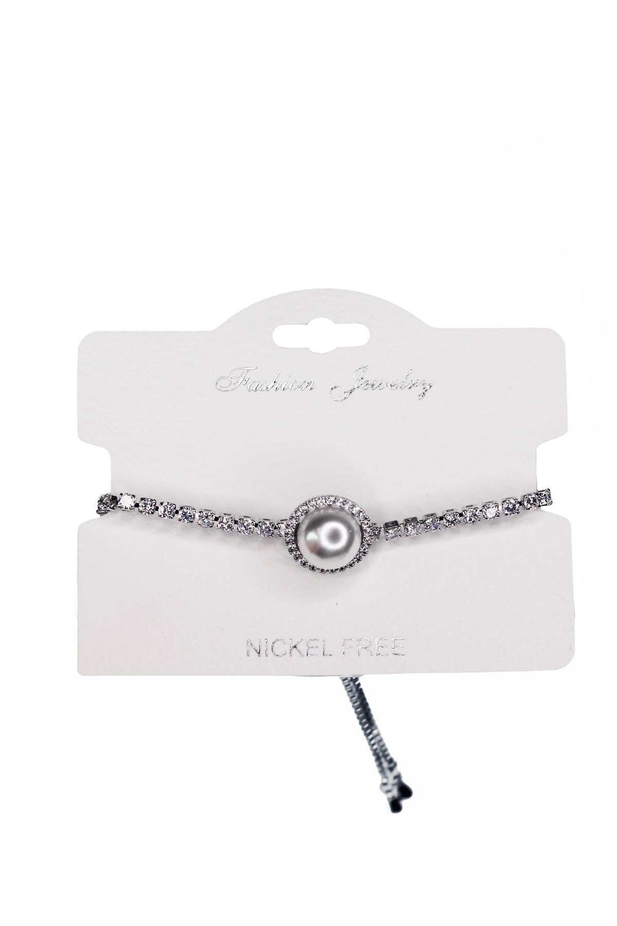 Rhinestone Pull Bracelet w/ Pave Trimmed Pearl