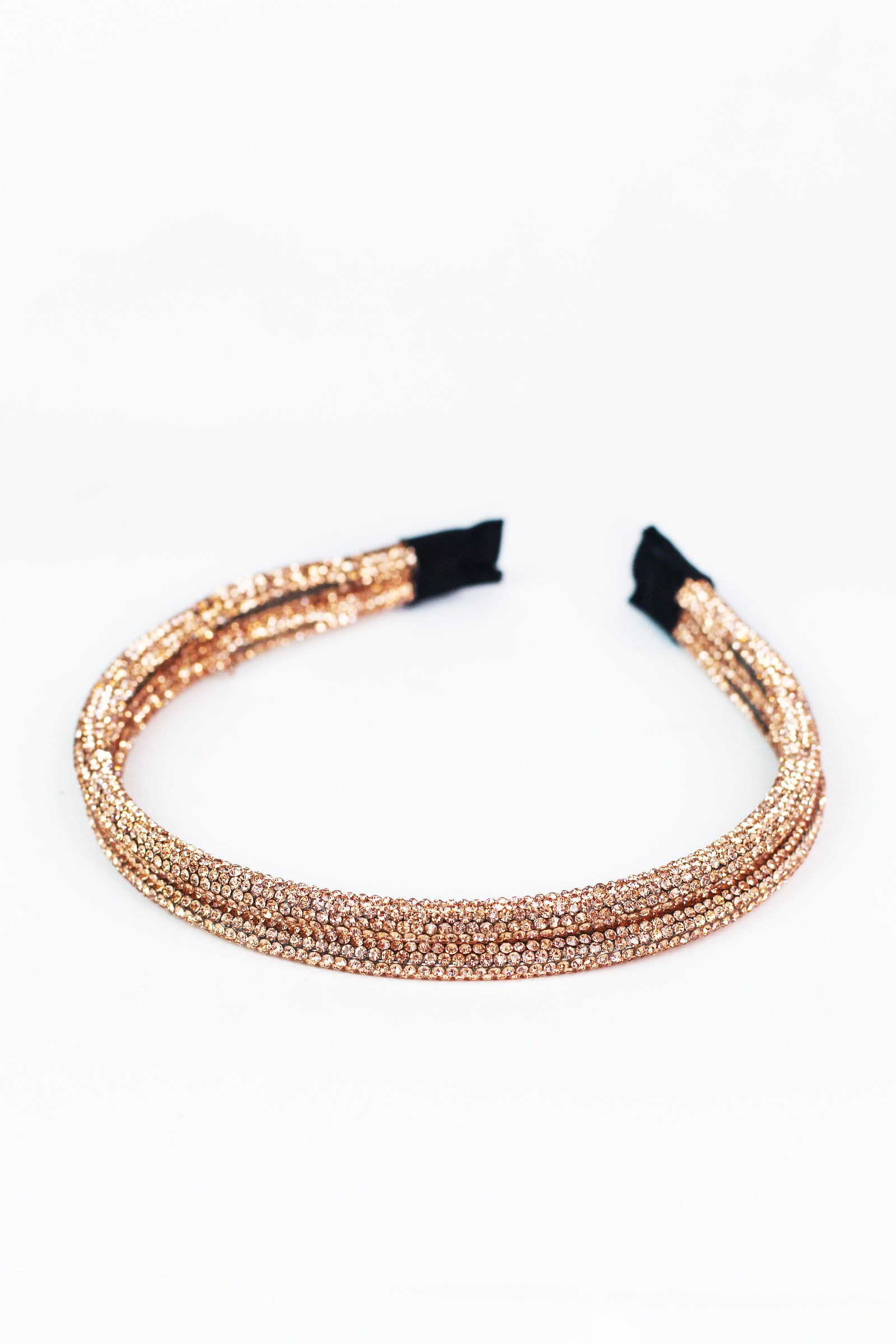 All Rhinestone Double Headband w Fabric Tips
