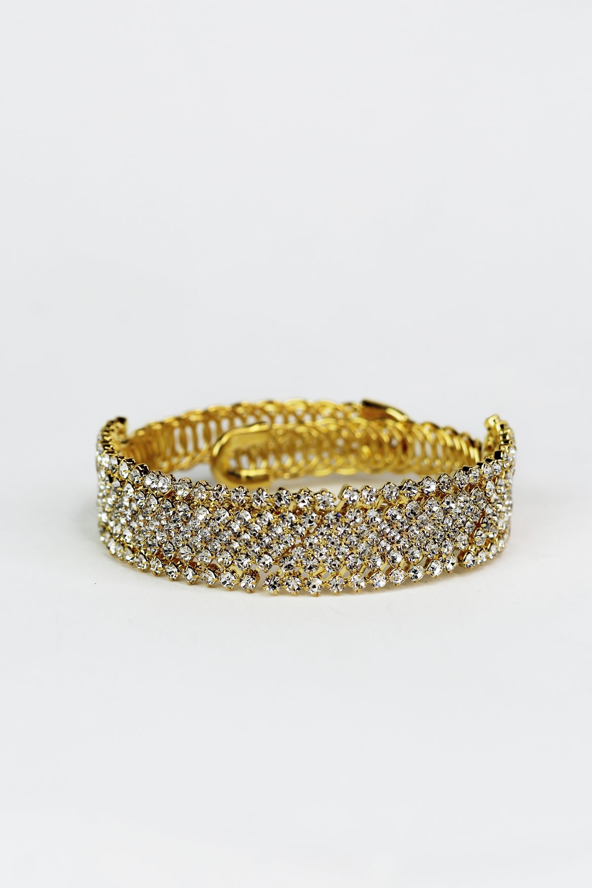 Pave Rhinestone &amp; Metal Coil Cuff Bracelet - Glitz &amp; Ears Boutique