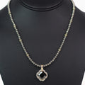 Metal Bead Necklace w/ Bead Trimmed Clover Pendant
