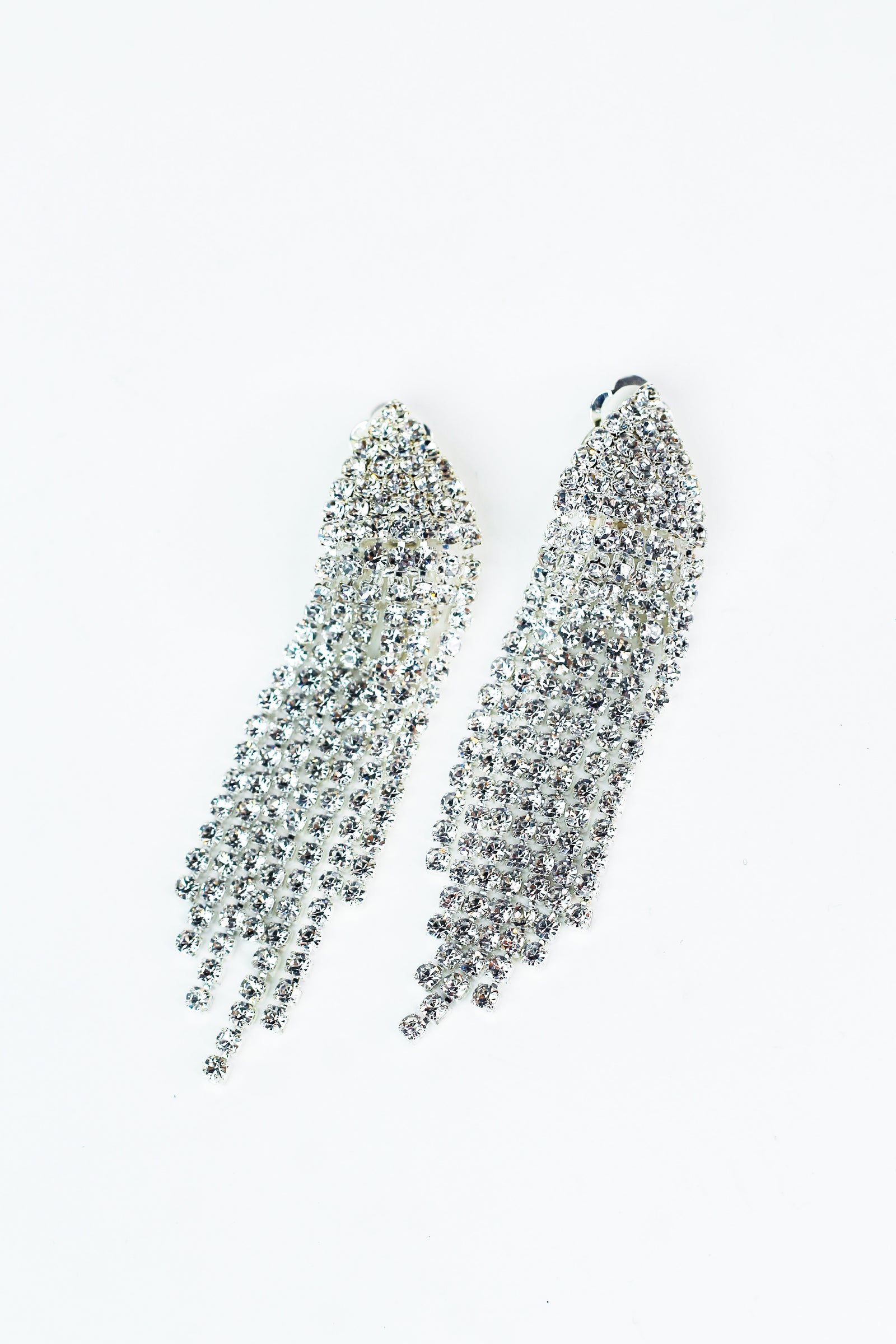 Pave Rhinestone Dangles Clip On Earrings