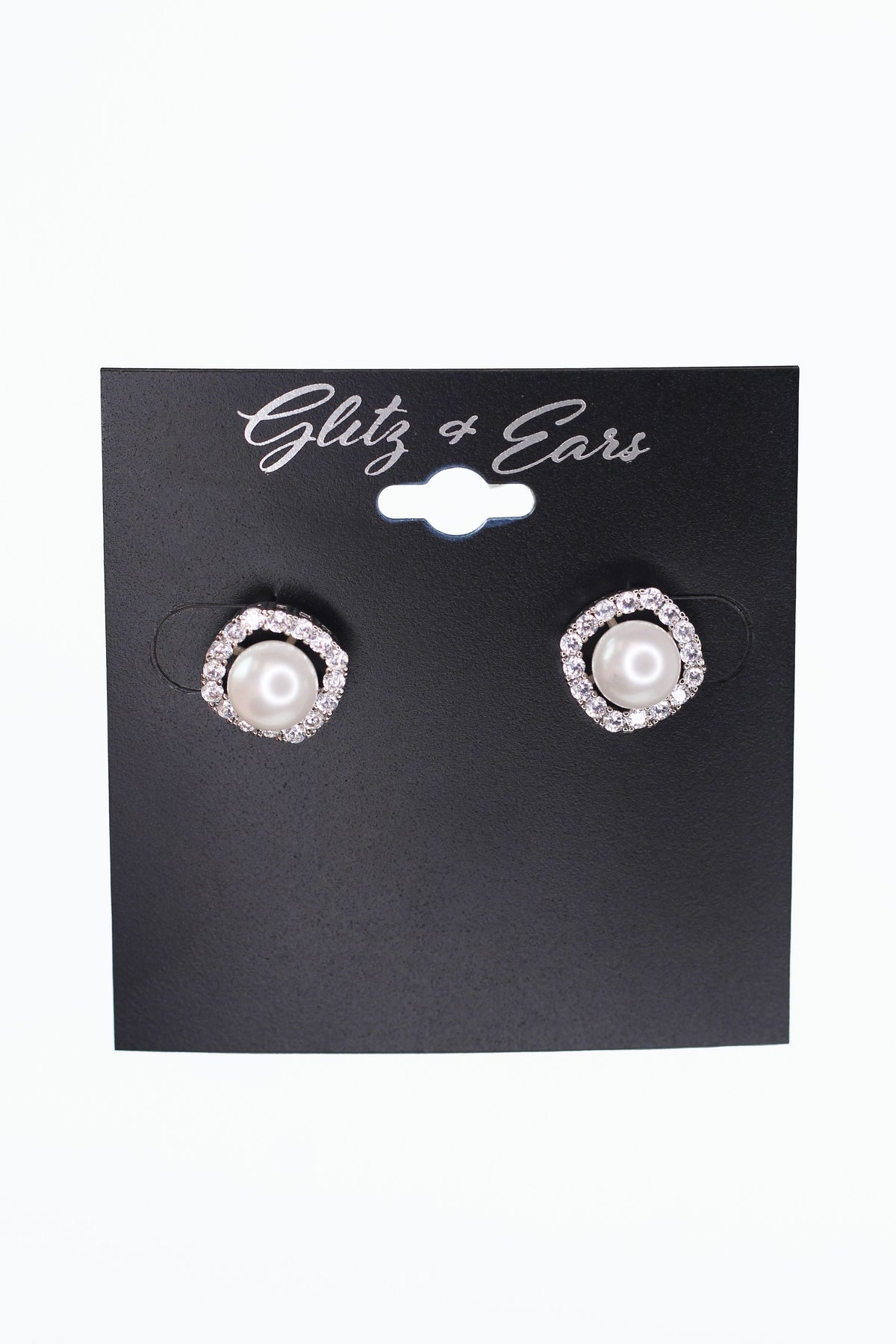 Square Pave Trimmed Pearl Stud Earrings