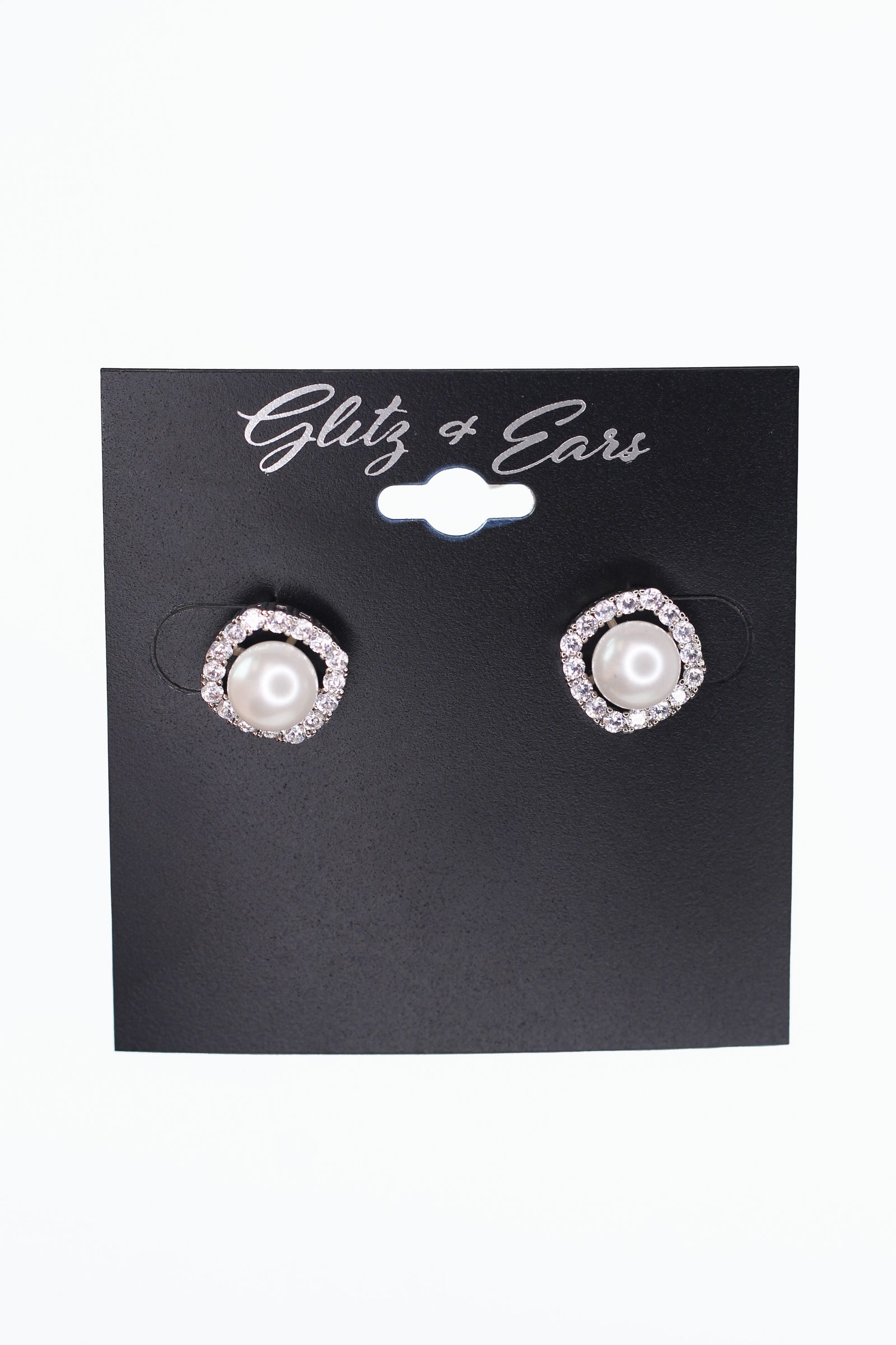 Square Pave Trimmed Pearl Stud Earrings