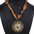 Knotted Scarf Fabric Necklace w/ Large Sun Pendant