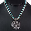 Cord & Metal Bead Necklace w/ Textured Metal Pendant
