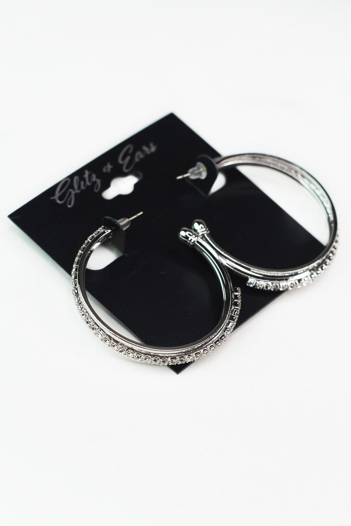 Metal &amp; Pave Rhinestone Open Hoop Earrings