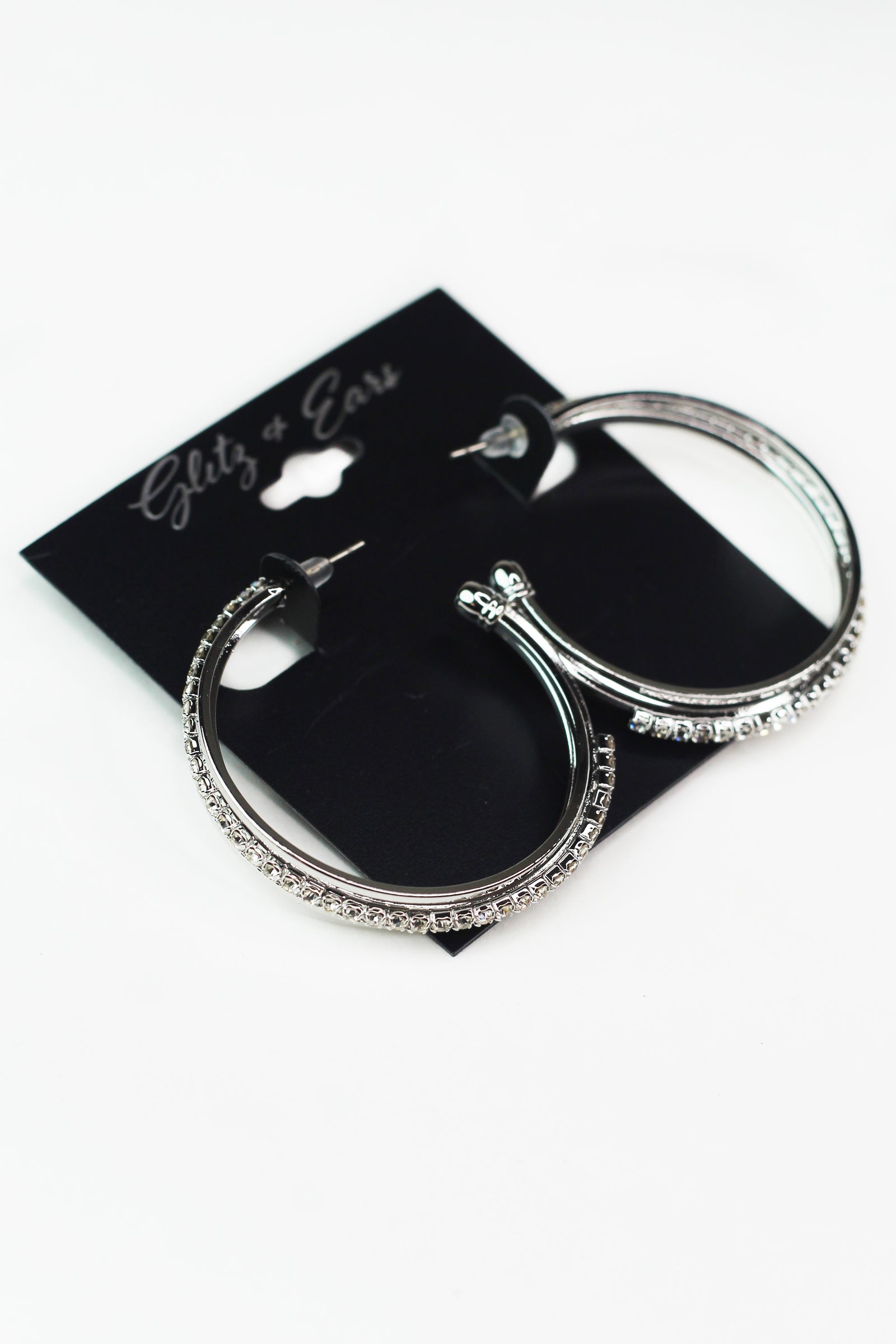 Metal & Pave Rhinestone Open Hoop Earrings