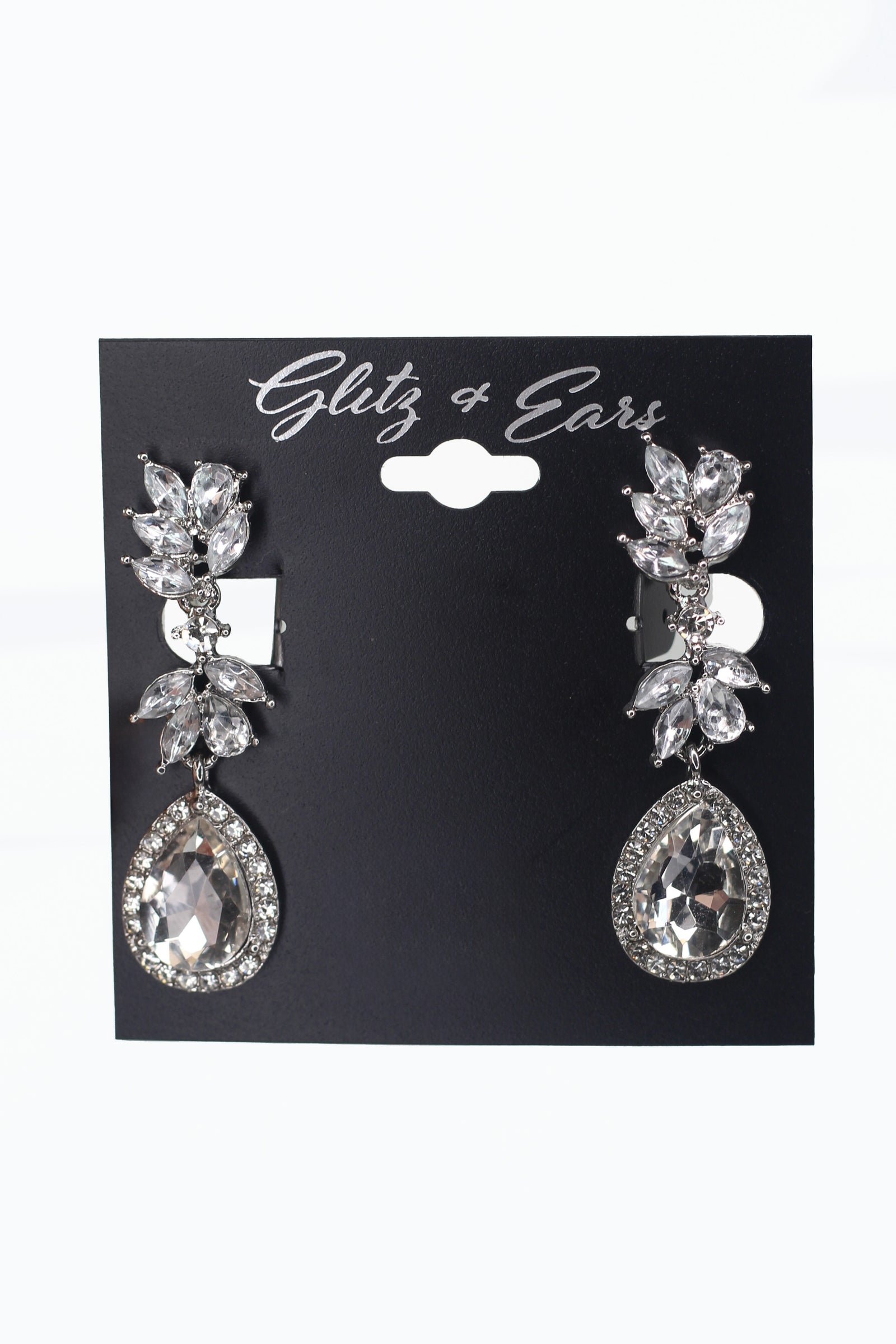 Rhinestone Leaf & Teardrop Dangling Clip On Earrings
