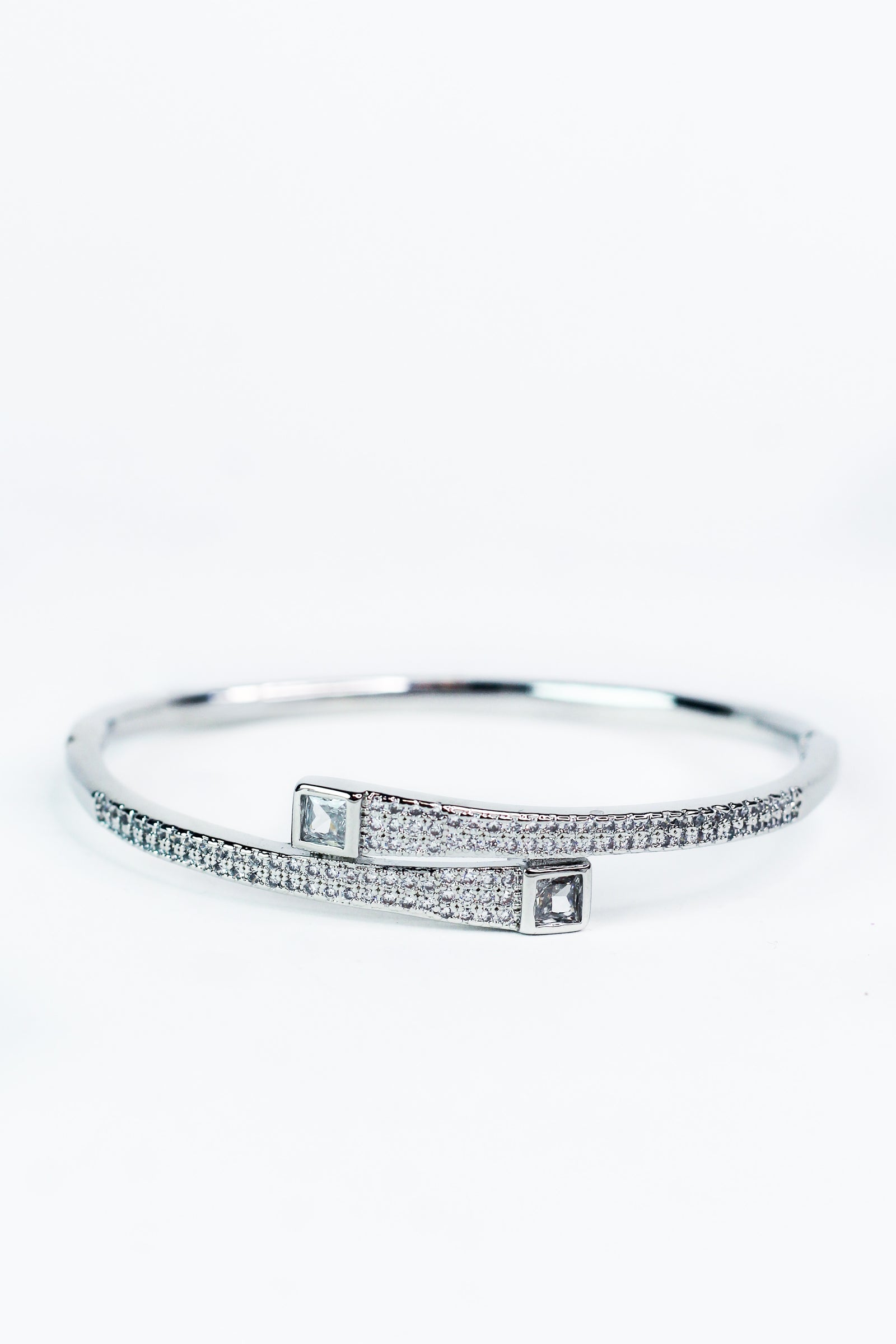 Pave & Square Stone Ends Bangle Bracelet