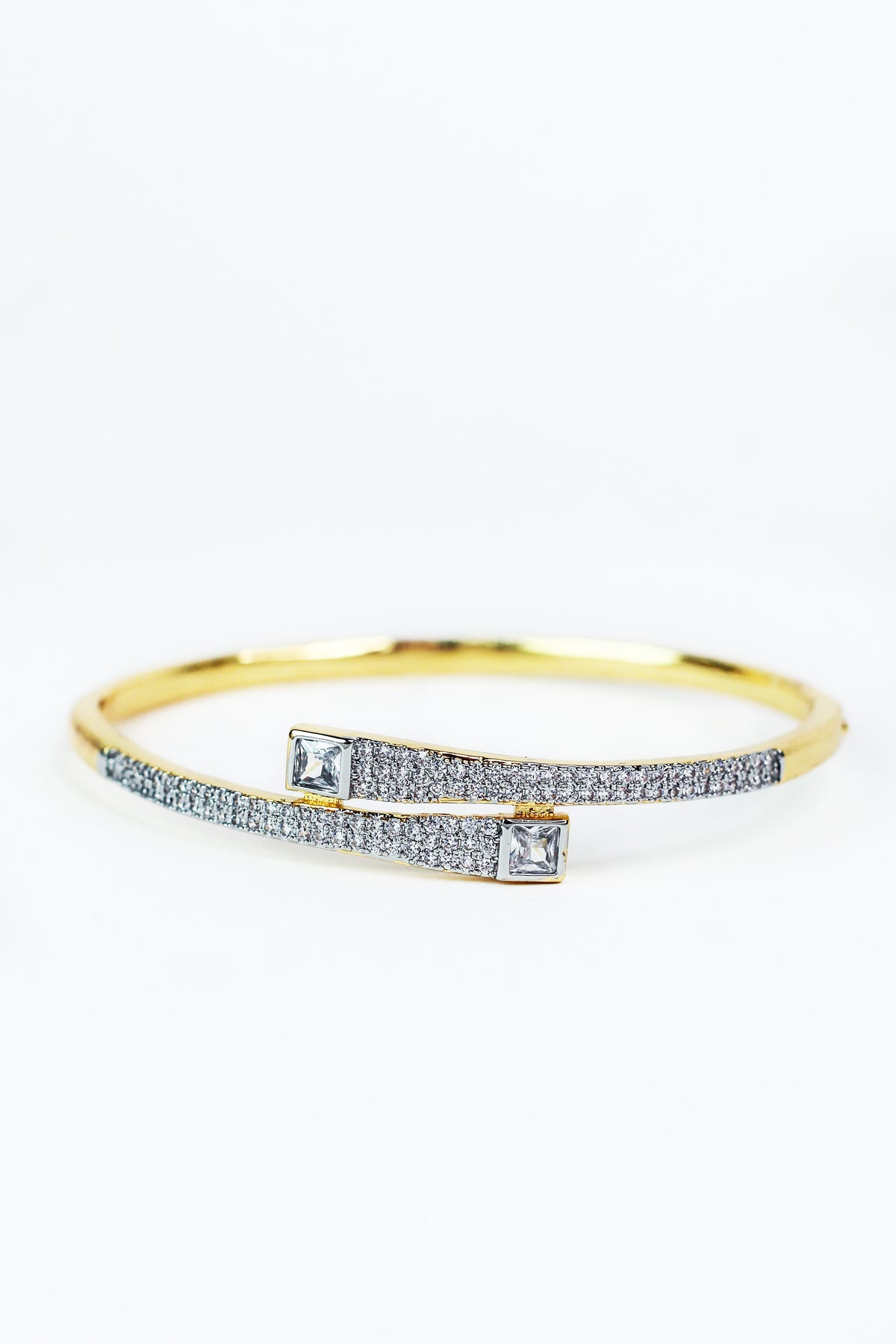 Pave & Square Stone Ends Bangle Bracelet