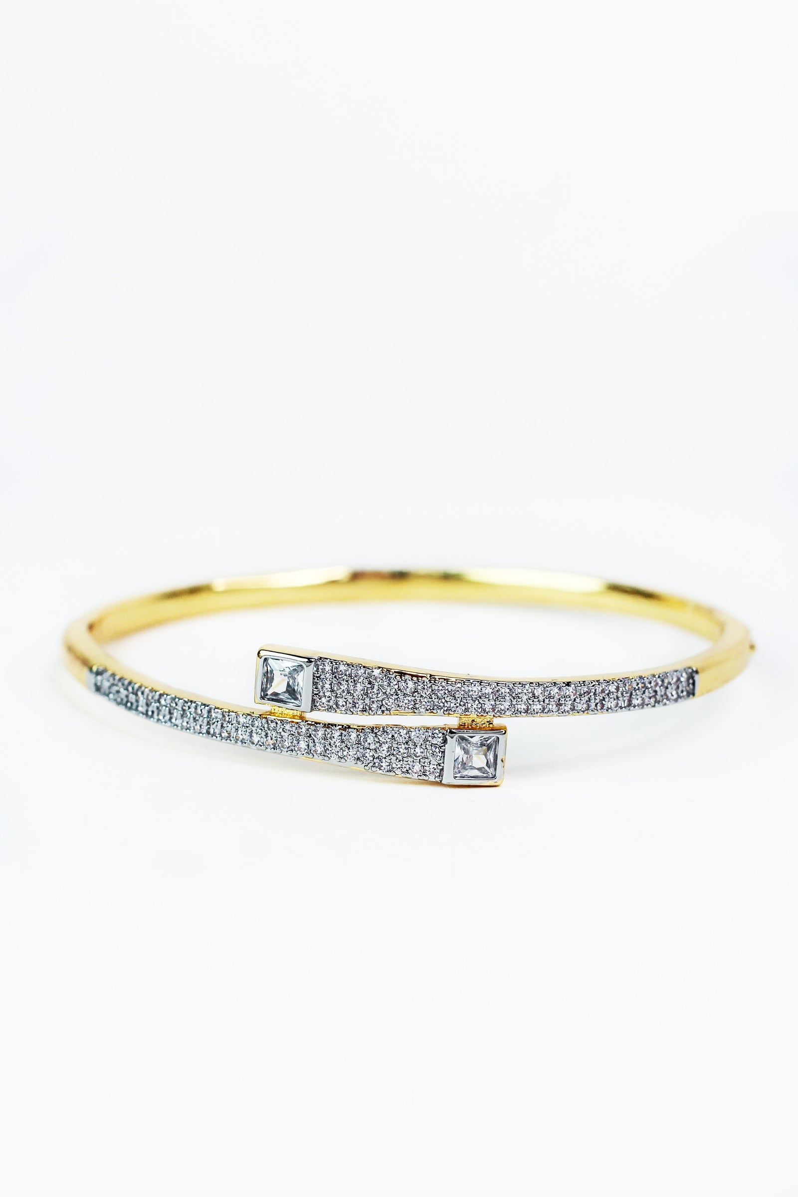 Pave & Square Stone Ends Bangle Bracelet
