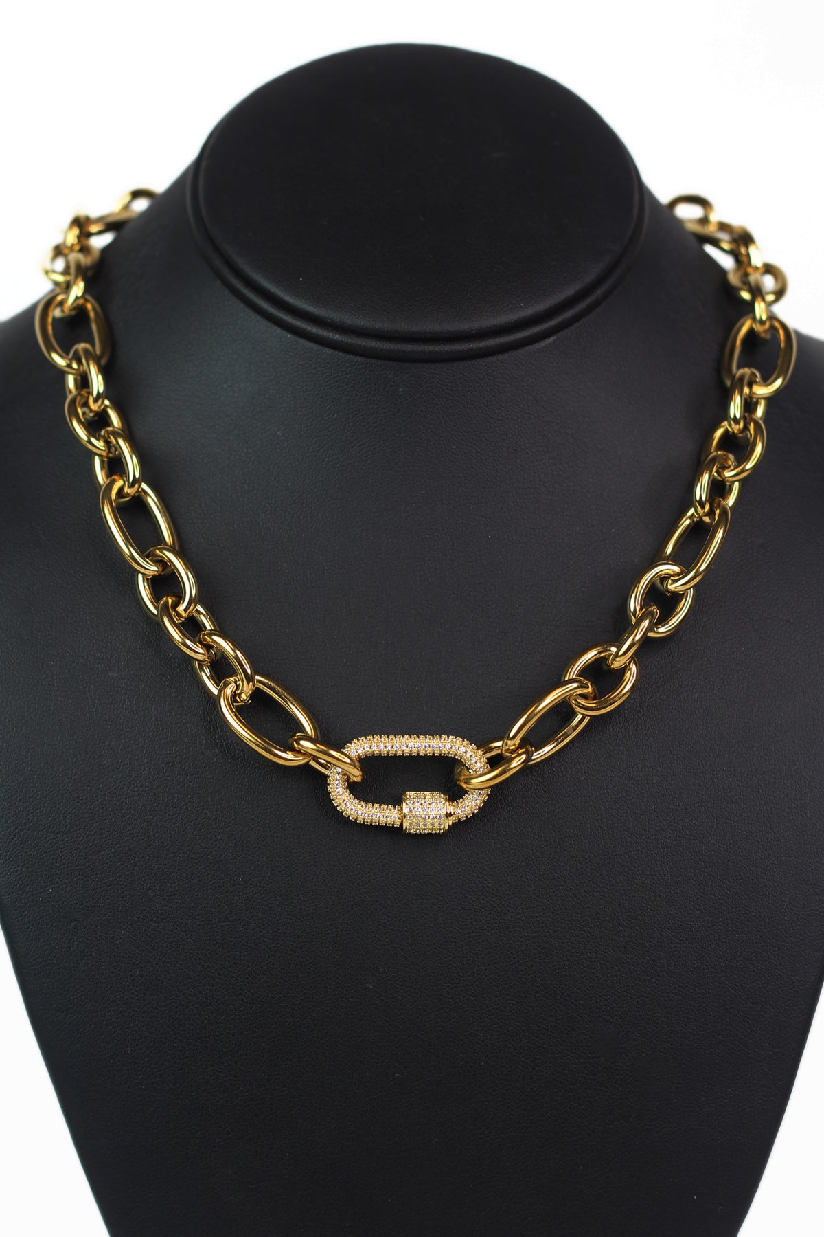Multi Chain Link Necklace w/ Pave Center Link