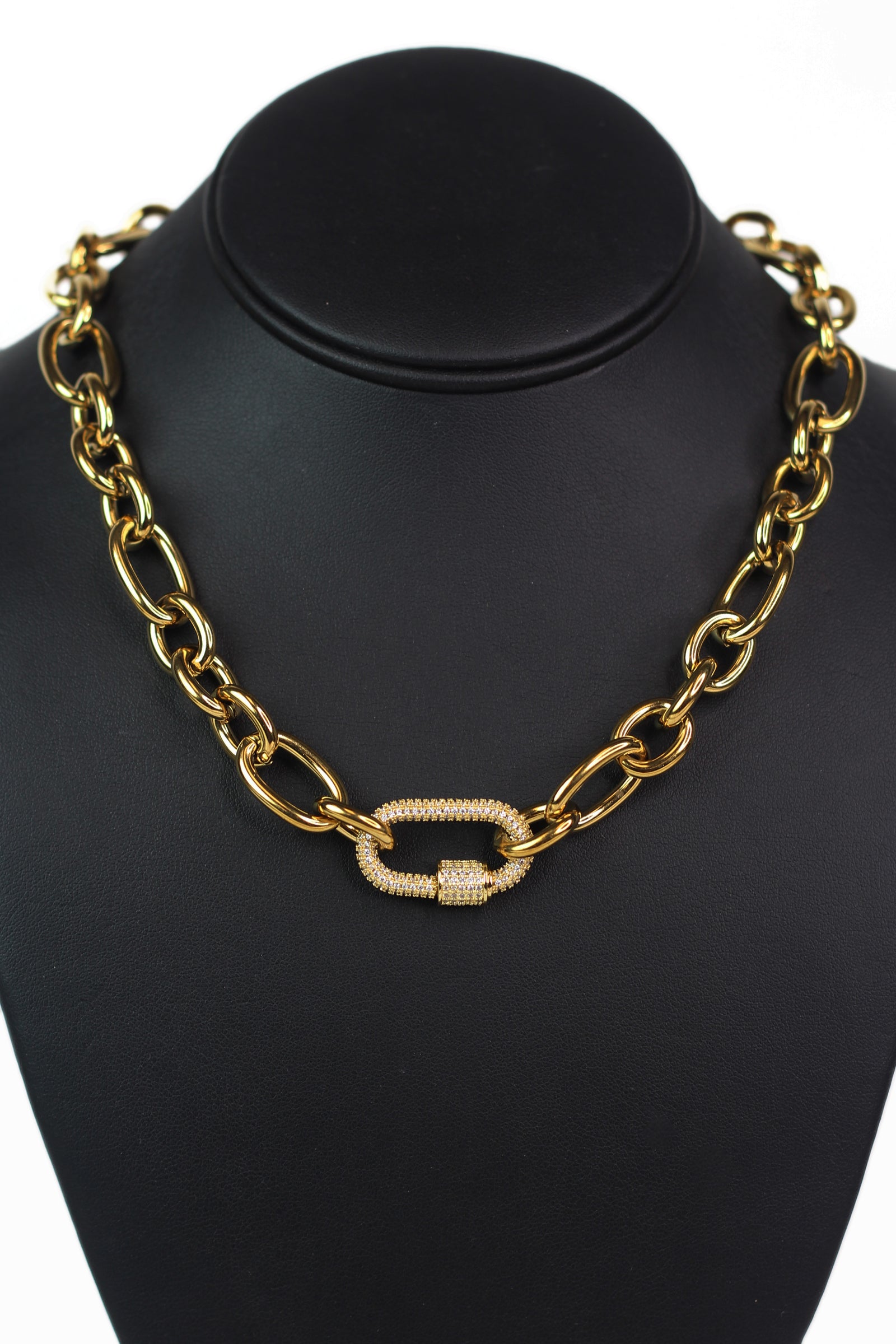 Multi Chain Link Necklace w/ Pave Center Link