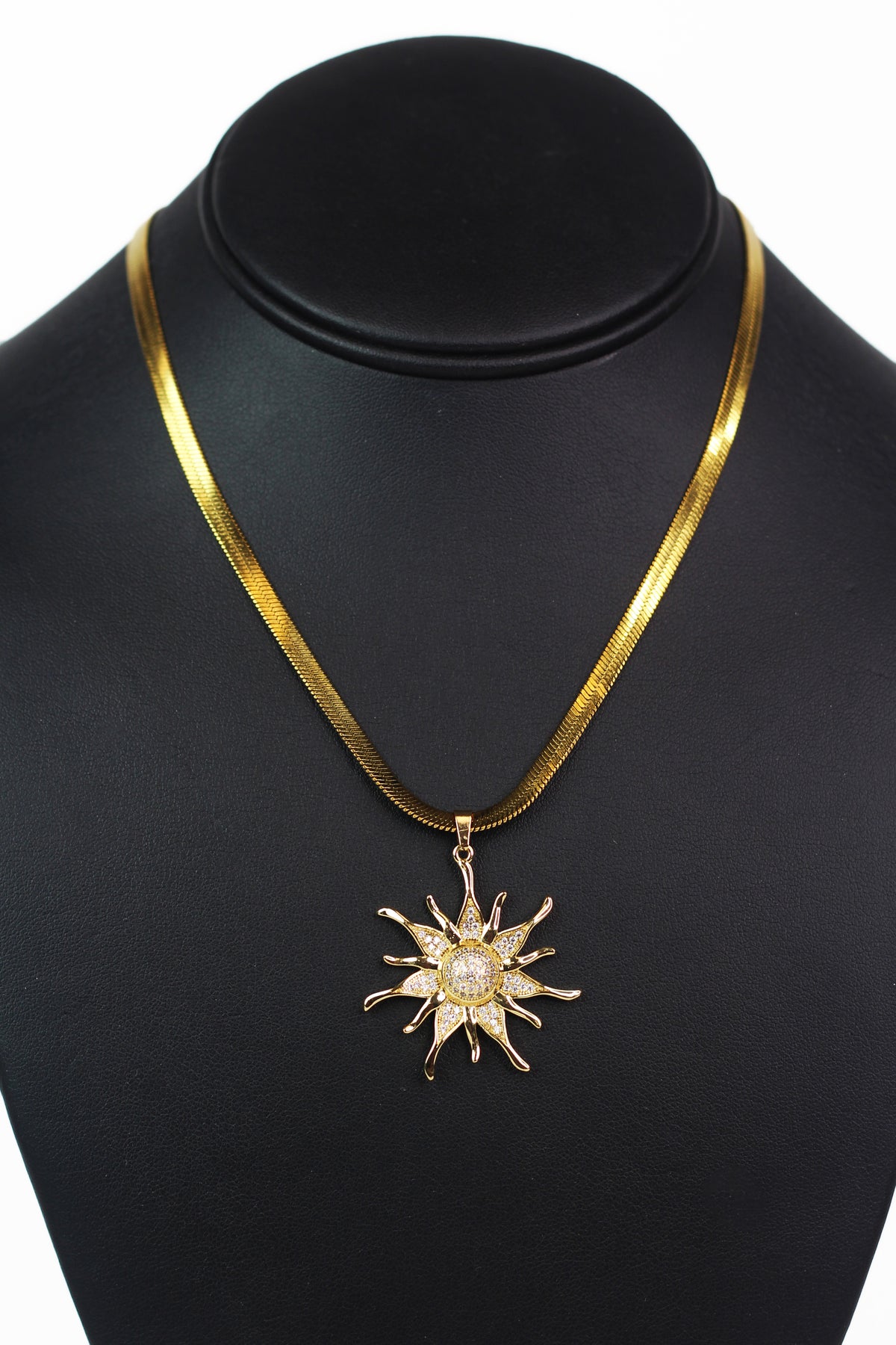 Pave Sun Herringbone Necklace
