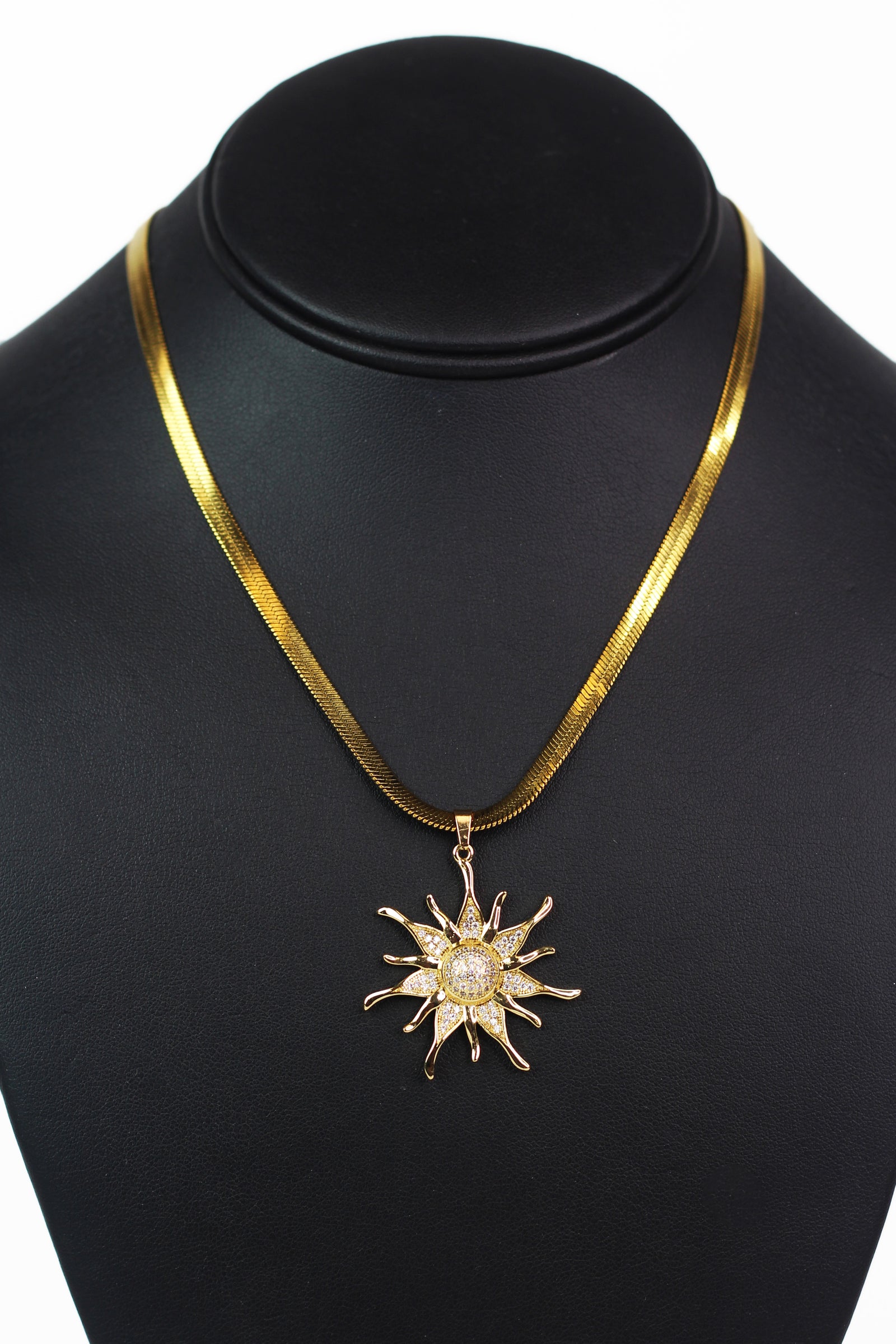 Pave Sun Herringbone Necklace