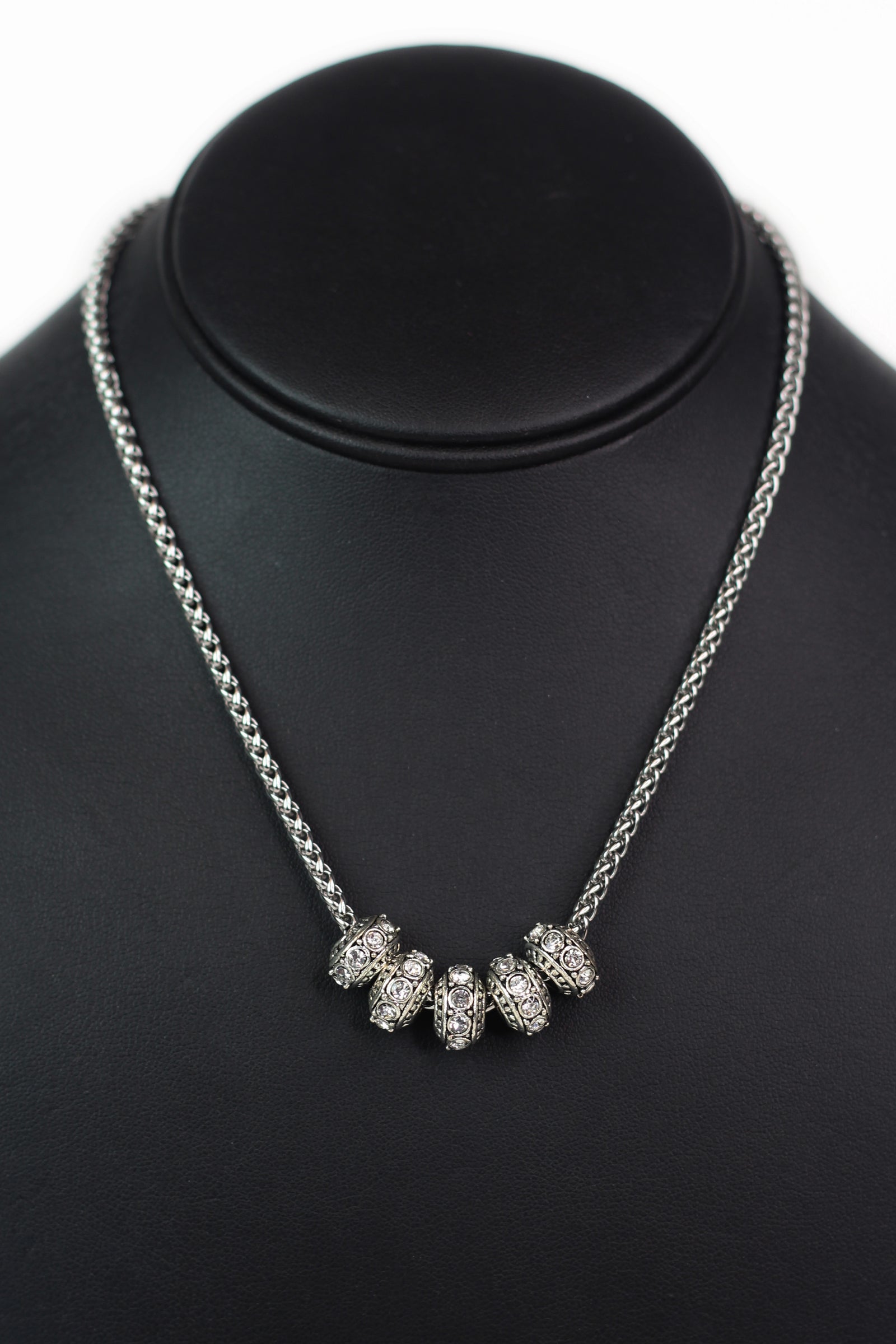 Rope Chain Necklace w/ Rhinestone Bead Charms