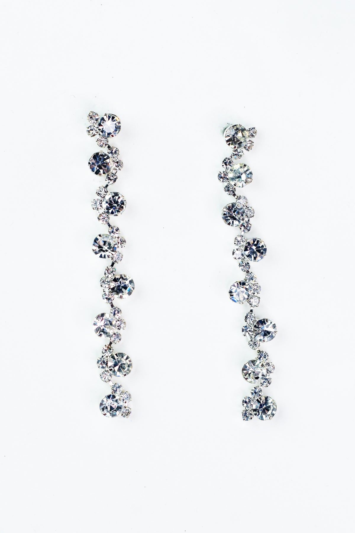 Round Stones &amp; Pave Straight Dangling Earrings
