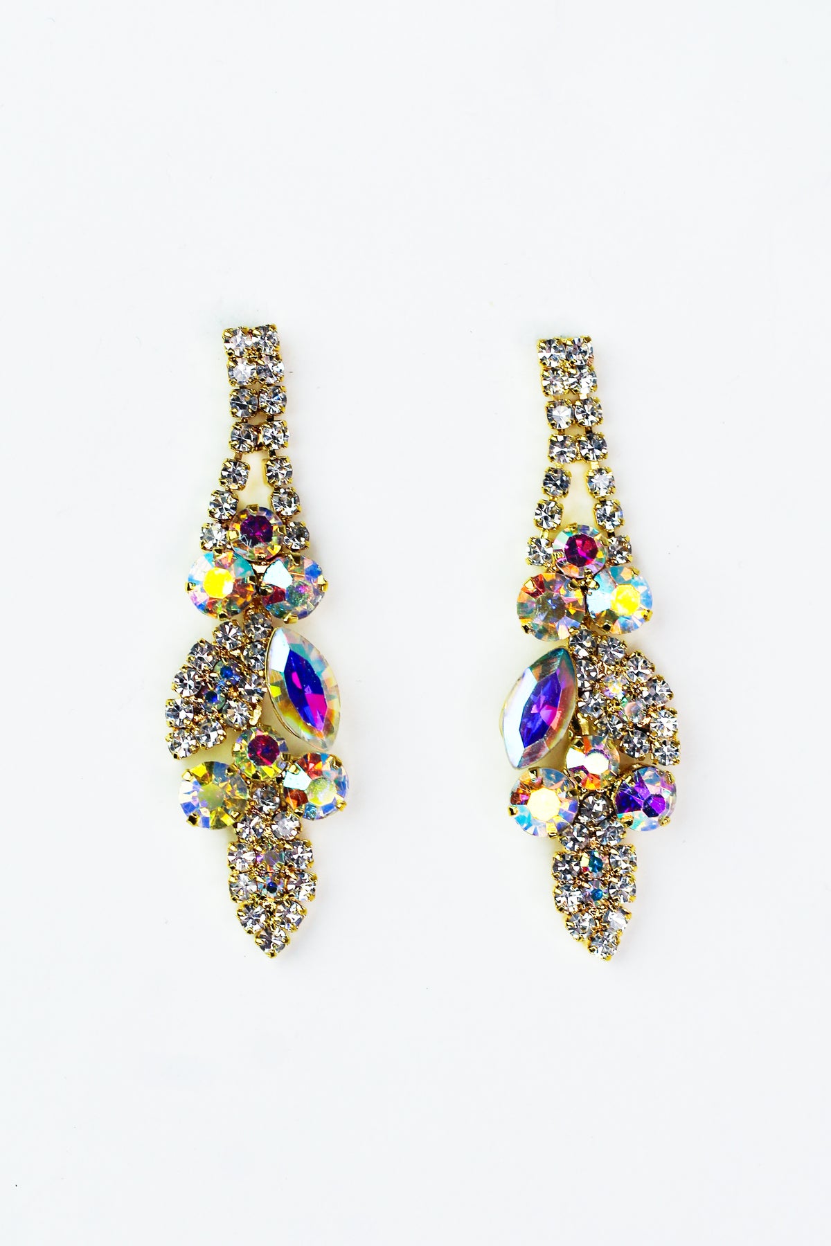 Round Marquis &amp; Pave Dangling Leaf Earrings
