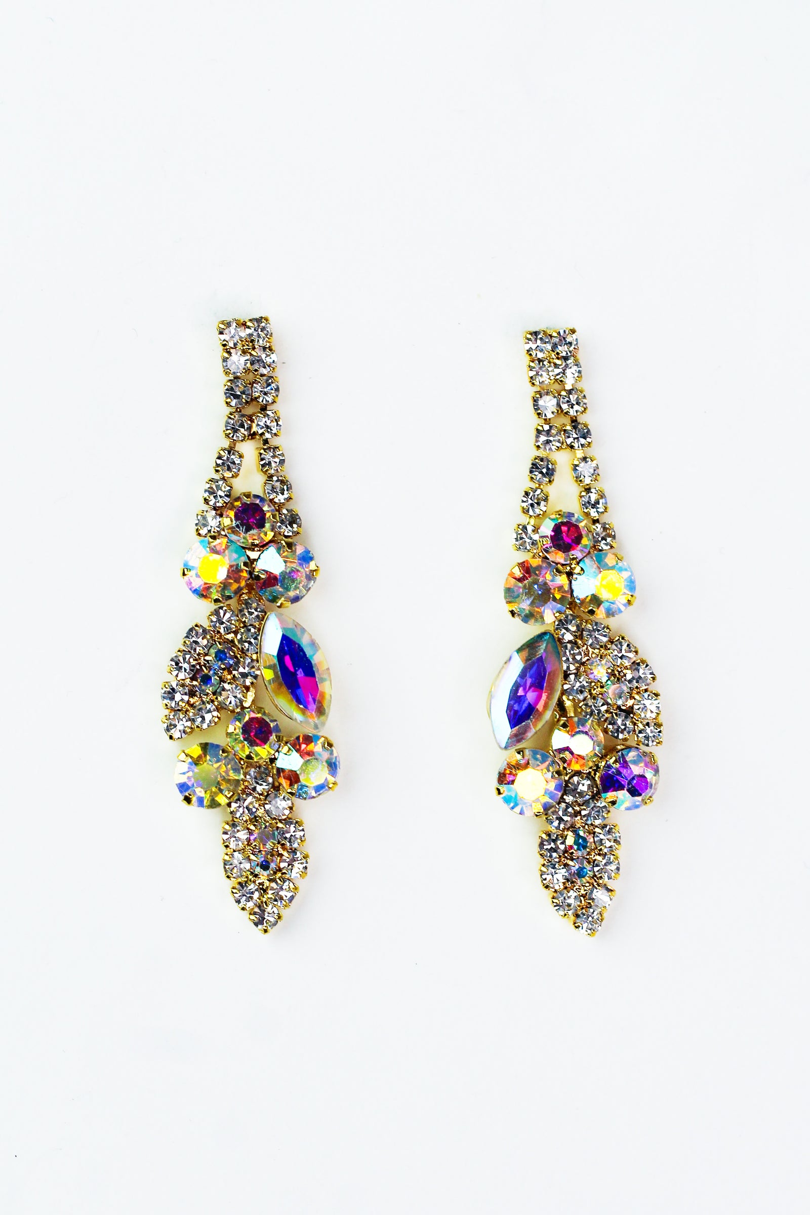 Round Marquis & Pave Dangling Leaf Earrings