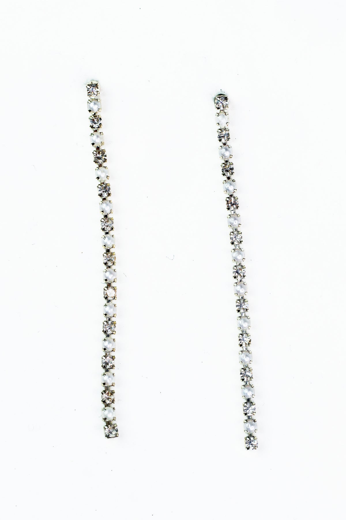 Tiny Pearl &amp; Rhinestone Vertical Line Earrings