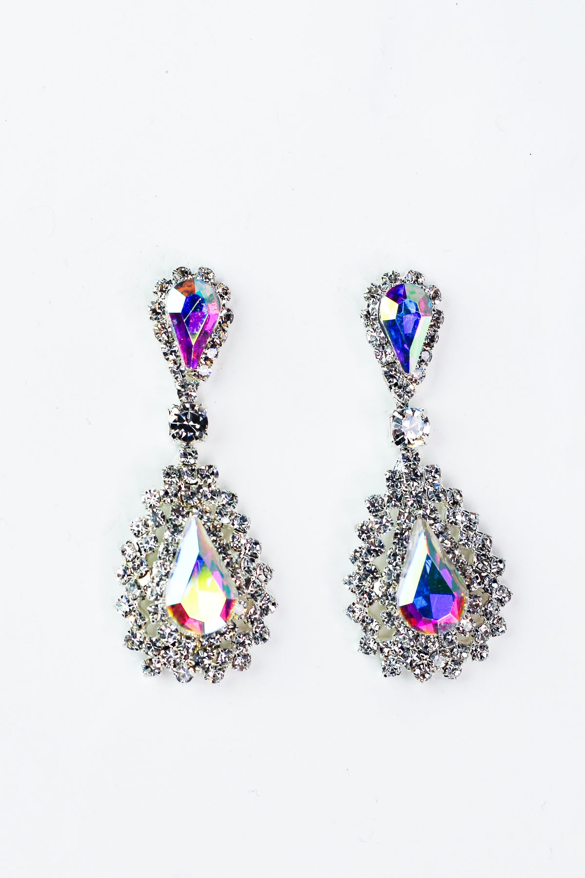 Teardrop &amp; Double Pave Trimmed Teardrop Earrings