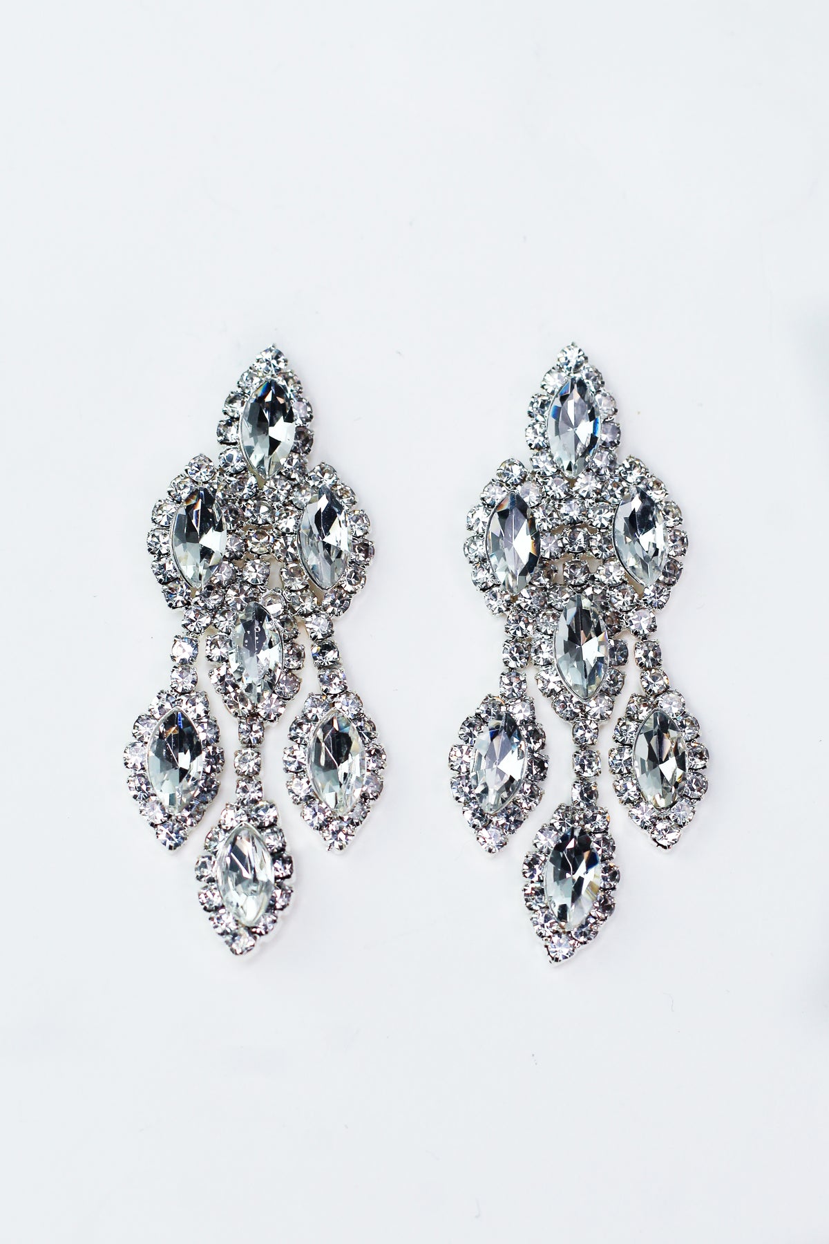 Pave Trimmed Marquis Cluster Dangling Earrings