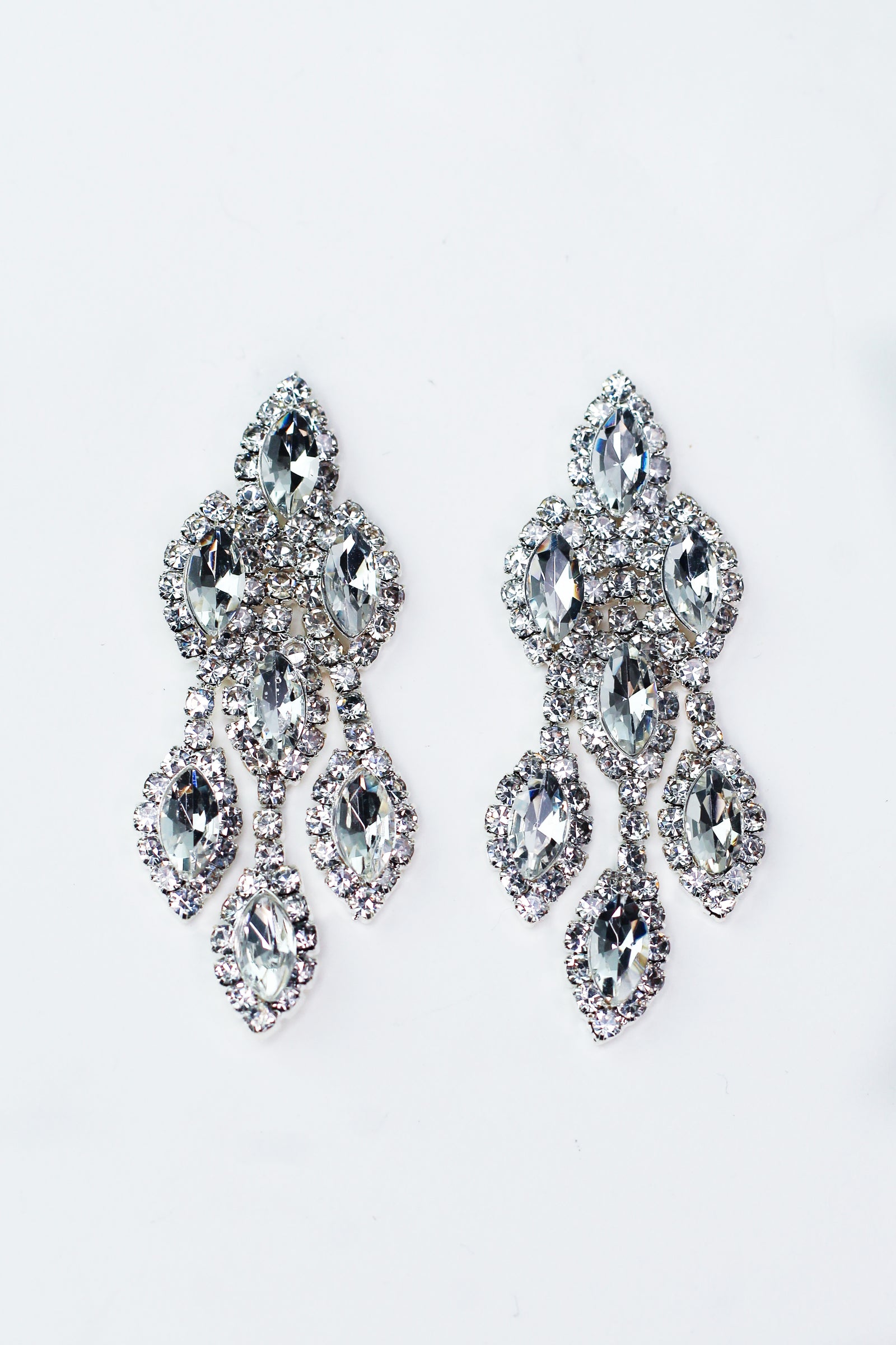 Pave Trimmed Marquis Cluster Dangling Earrings
