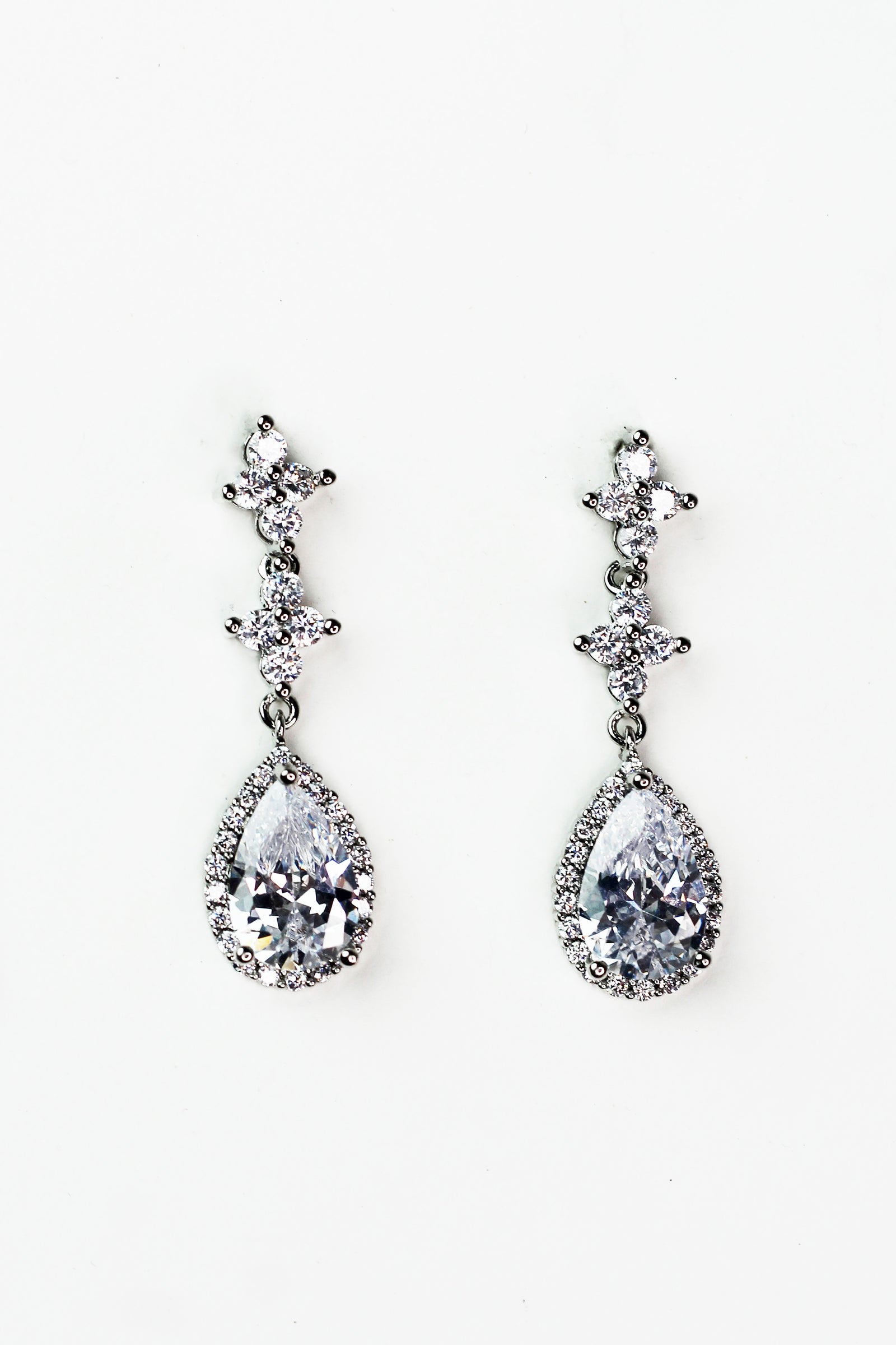 Double Cluster & Pave Trimmed Teardrop Earrings