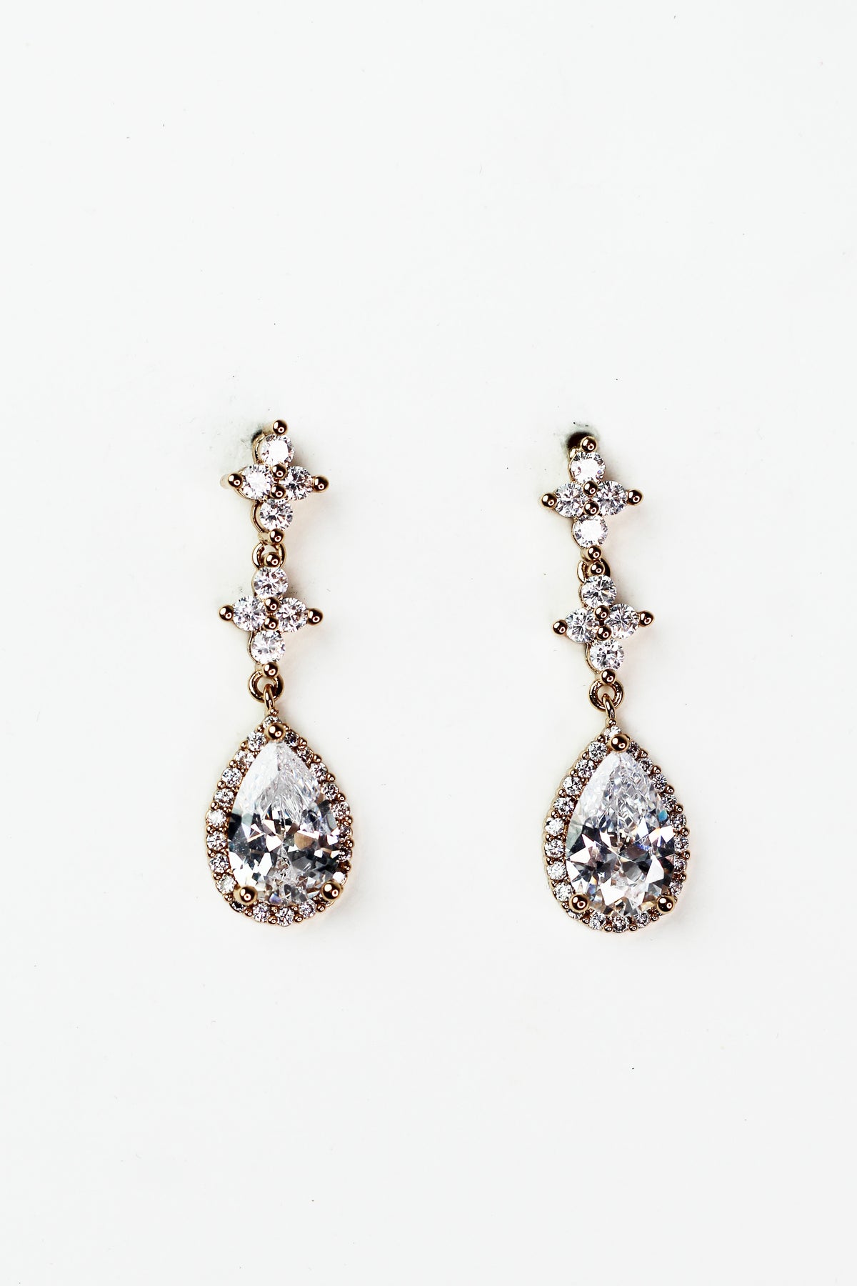Double Cluster & Pave Trimmed Teardrop Earrings
