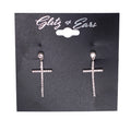 Round Stone & Dangling Pave Cross Earrings