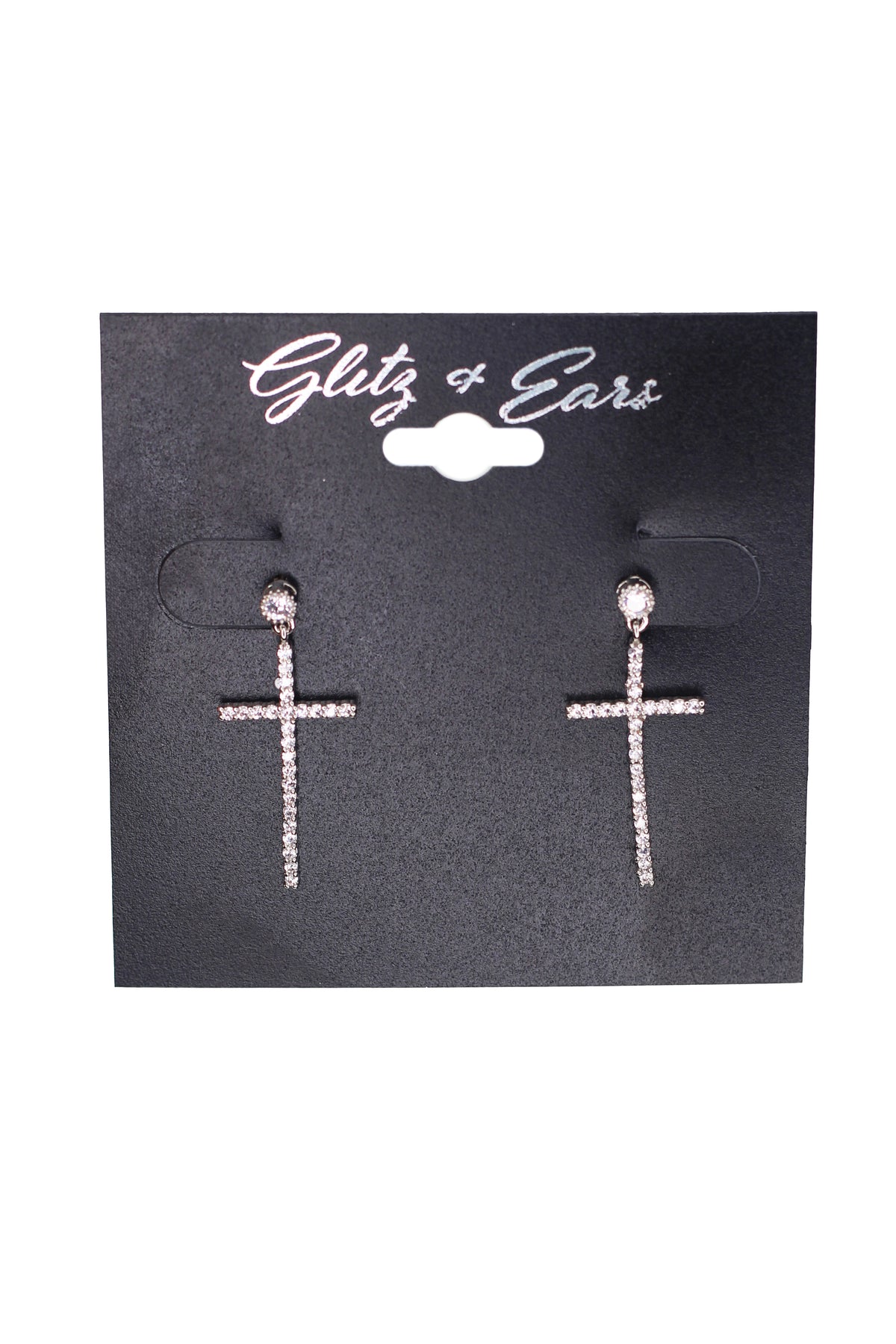 Round Stone &amp; Dangling Pave Cross Earrings