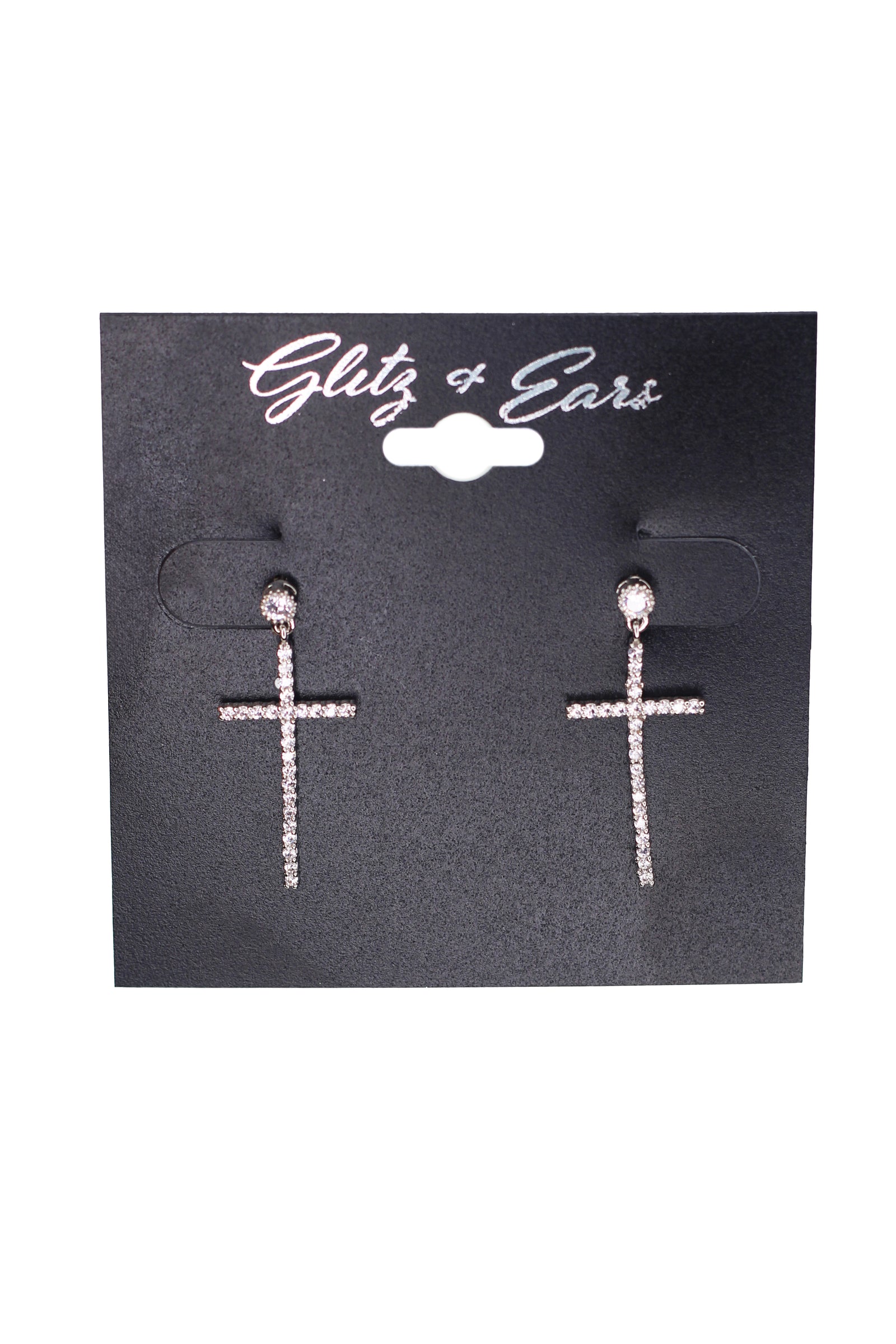 Round Stone & Dangling Pave Cross Earrings