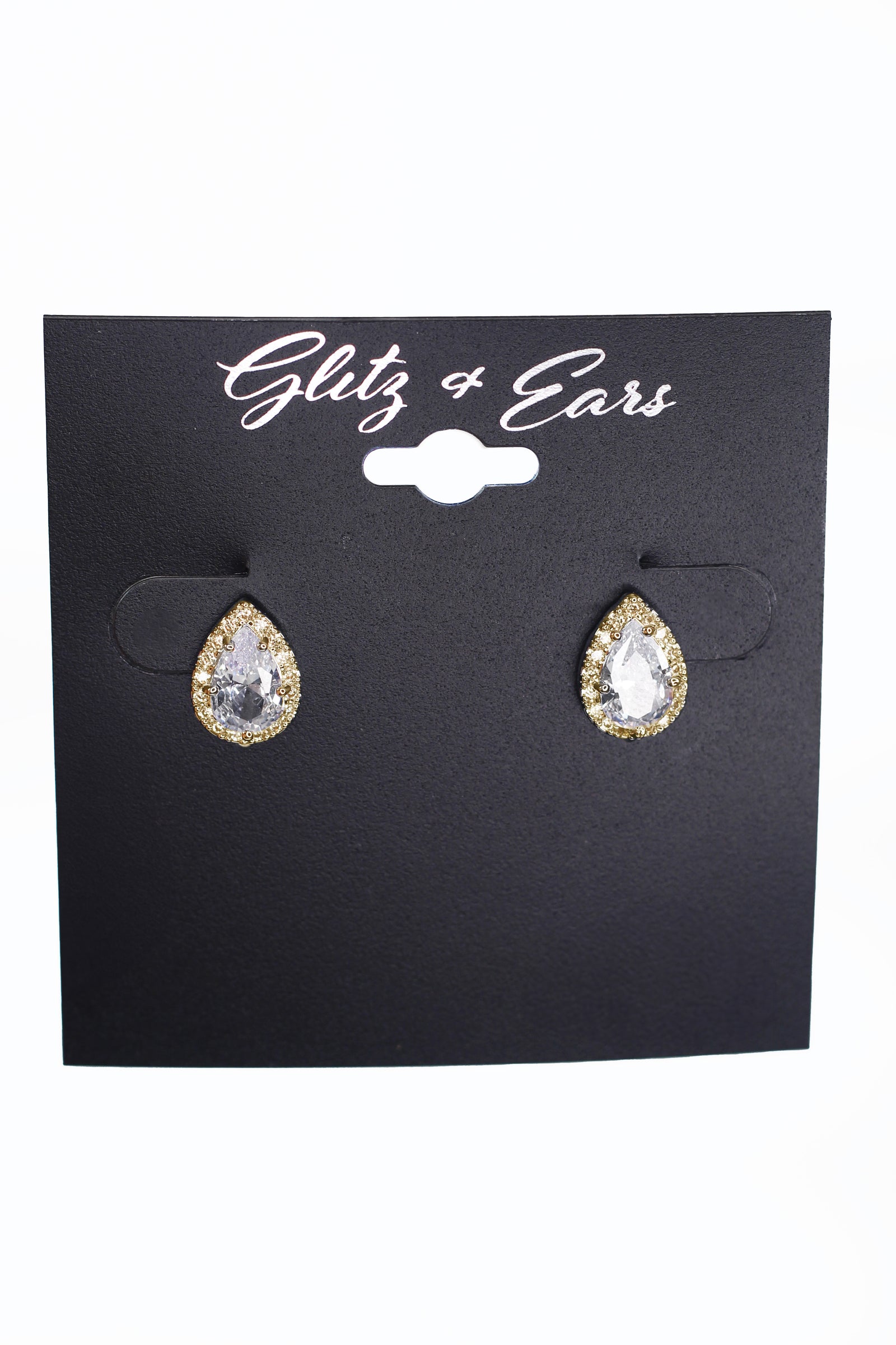 Pave Trimmed Teardrop Stud Earrings