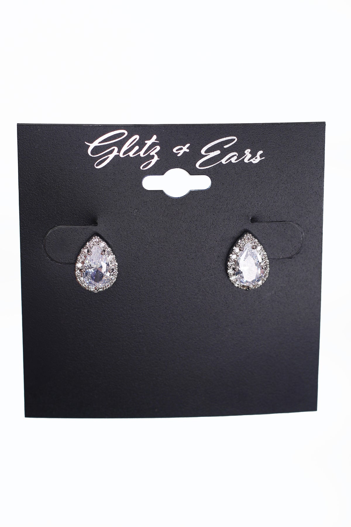 Pave Trimmed Teardrop Stud Earrings