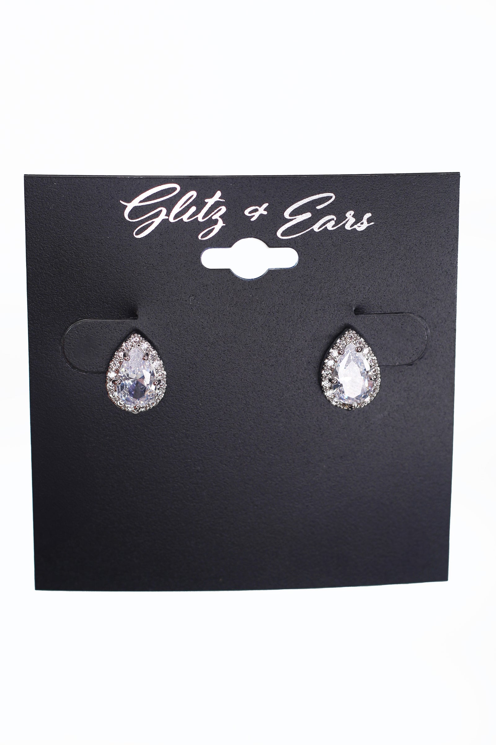 Pave Trimmed Teardrop Stud Earrings