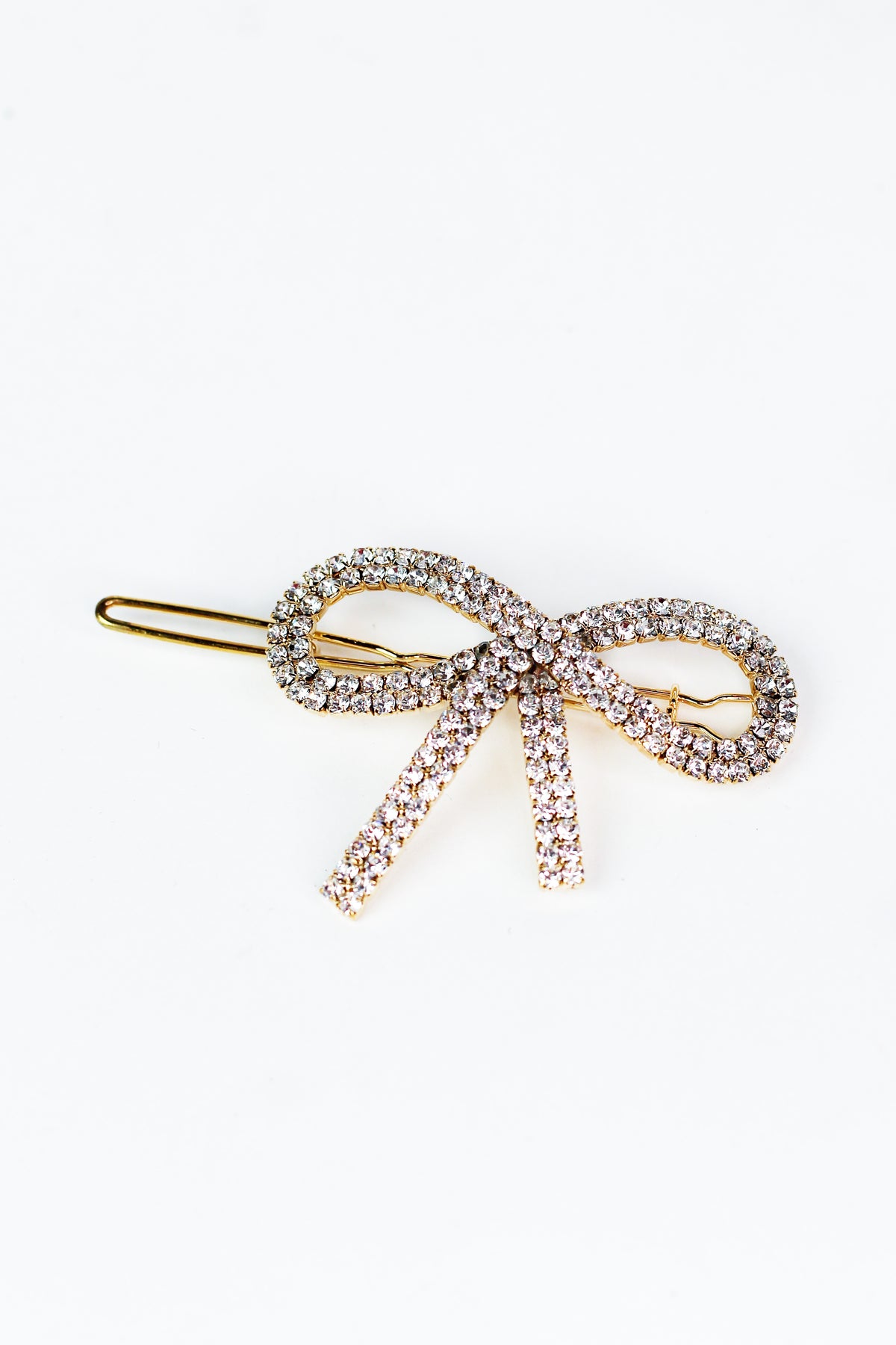 Double Row Rhinestone Open Bow Barrette