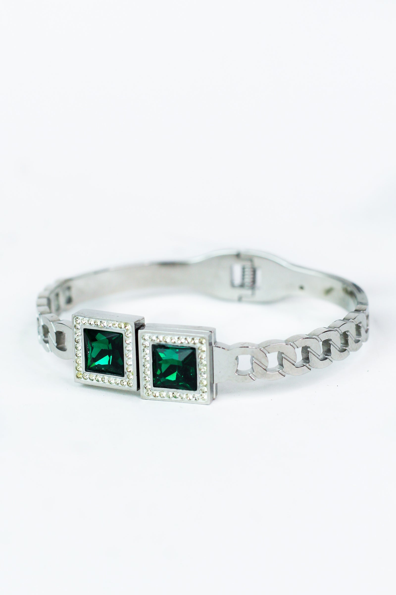 Metal Chain Link Bangle w/ Square Stone Ends