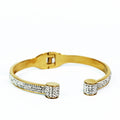 Metal Bangle w/ 3 Row Pave & Round Ends