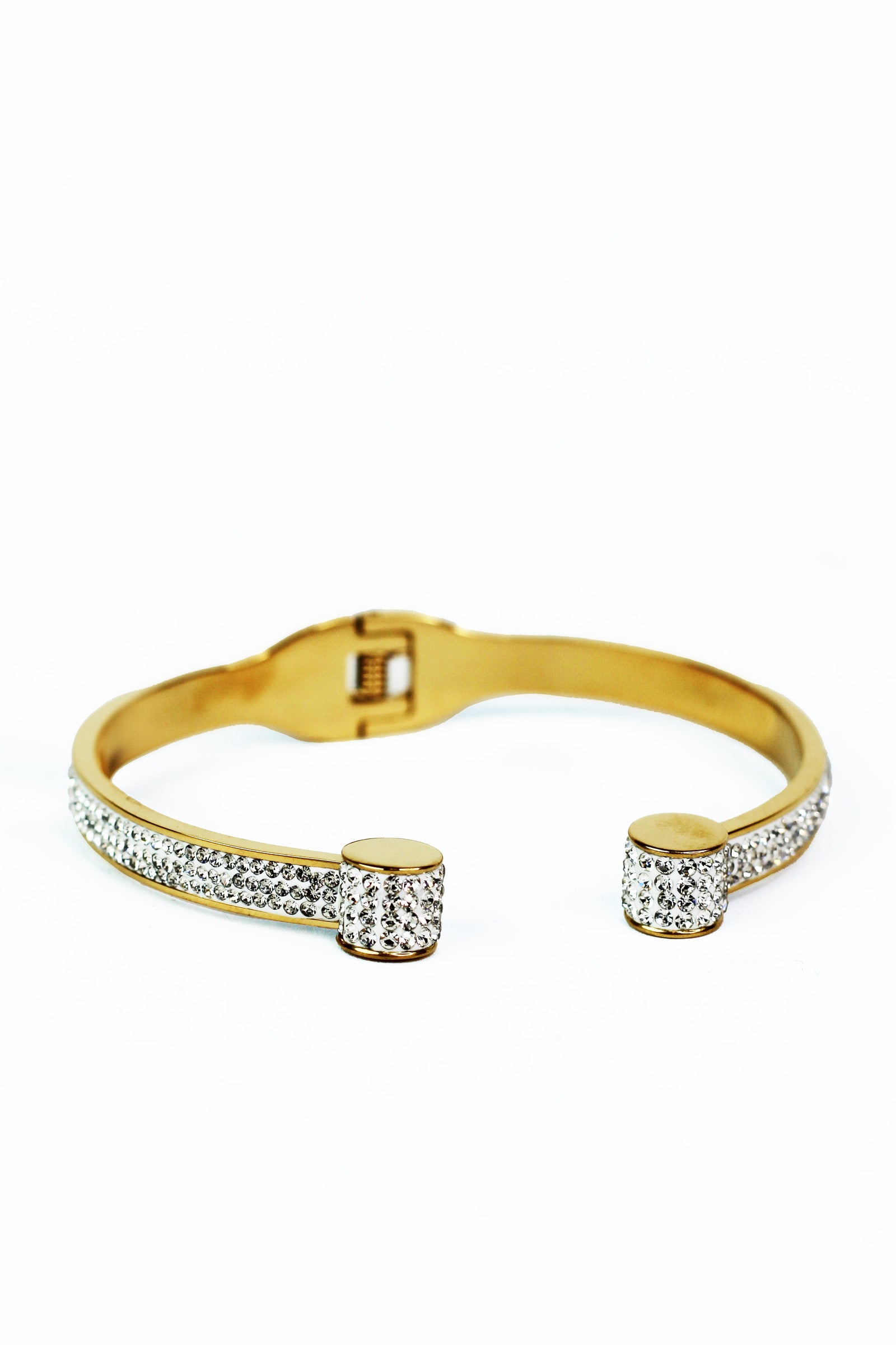 Metal Bangle w/ 3 Row Pave & Round Ends