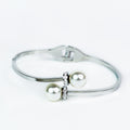 Metal Bangle w/ Pearl & Pave Ends