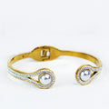 Pearl & Pave Loop Ends Metal Bangle Bracelet