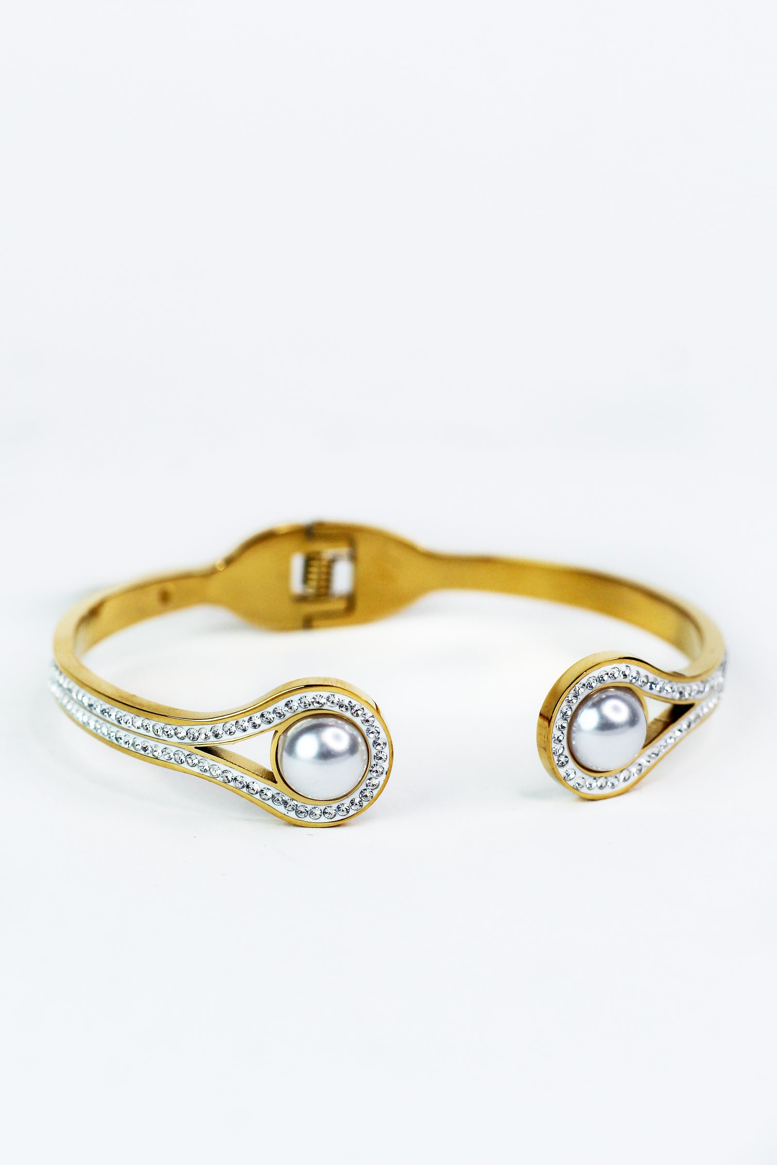 Pearl & Pave Loop Ends Metal Bangle Bracelet