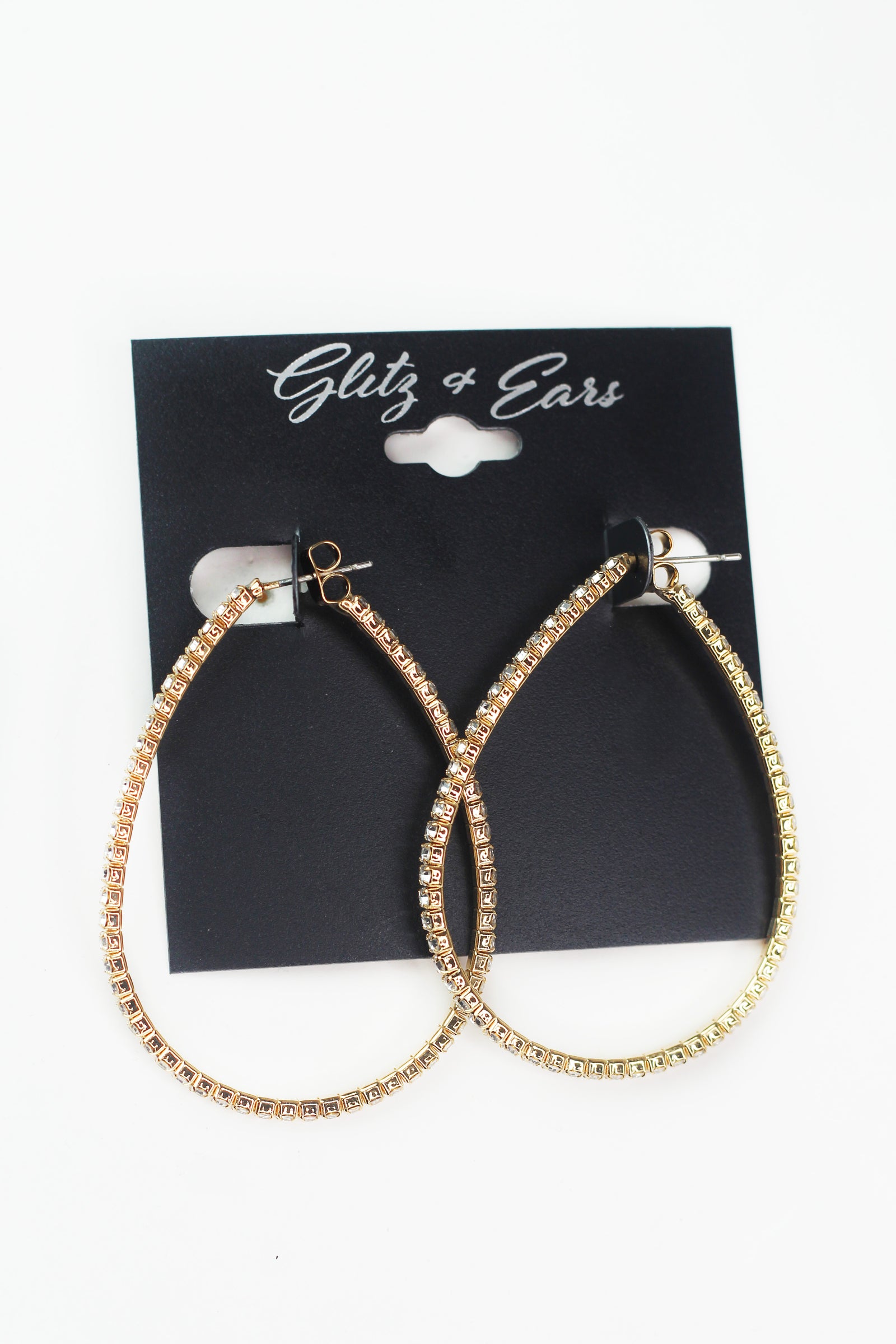 Rhinestone Open Teardrop Hoop Earrings